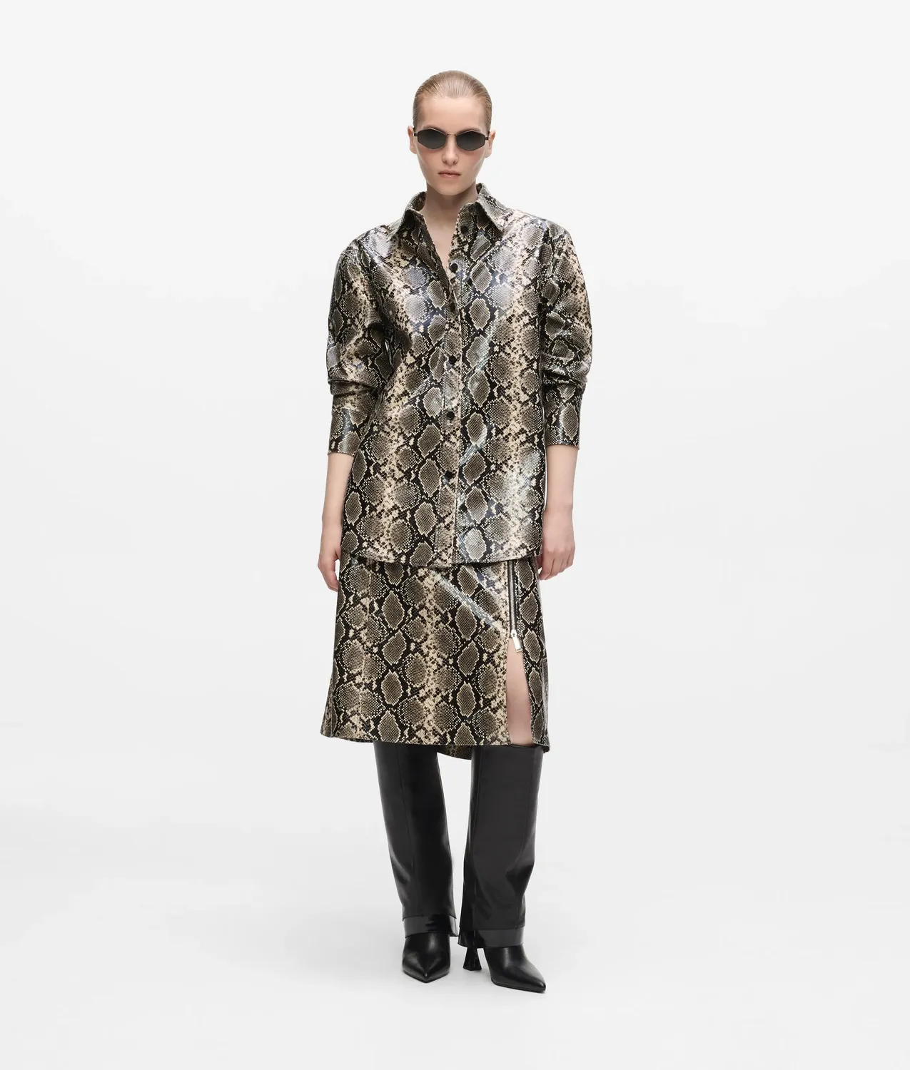 Karl Lagerfeld Faux-Python Midi Rock Schwarz Gr. 0-10