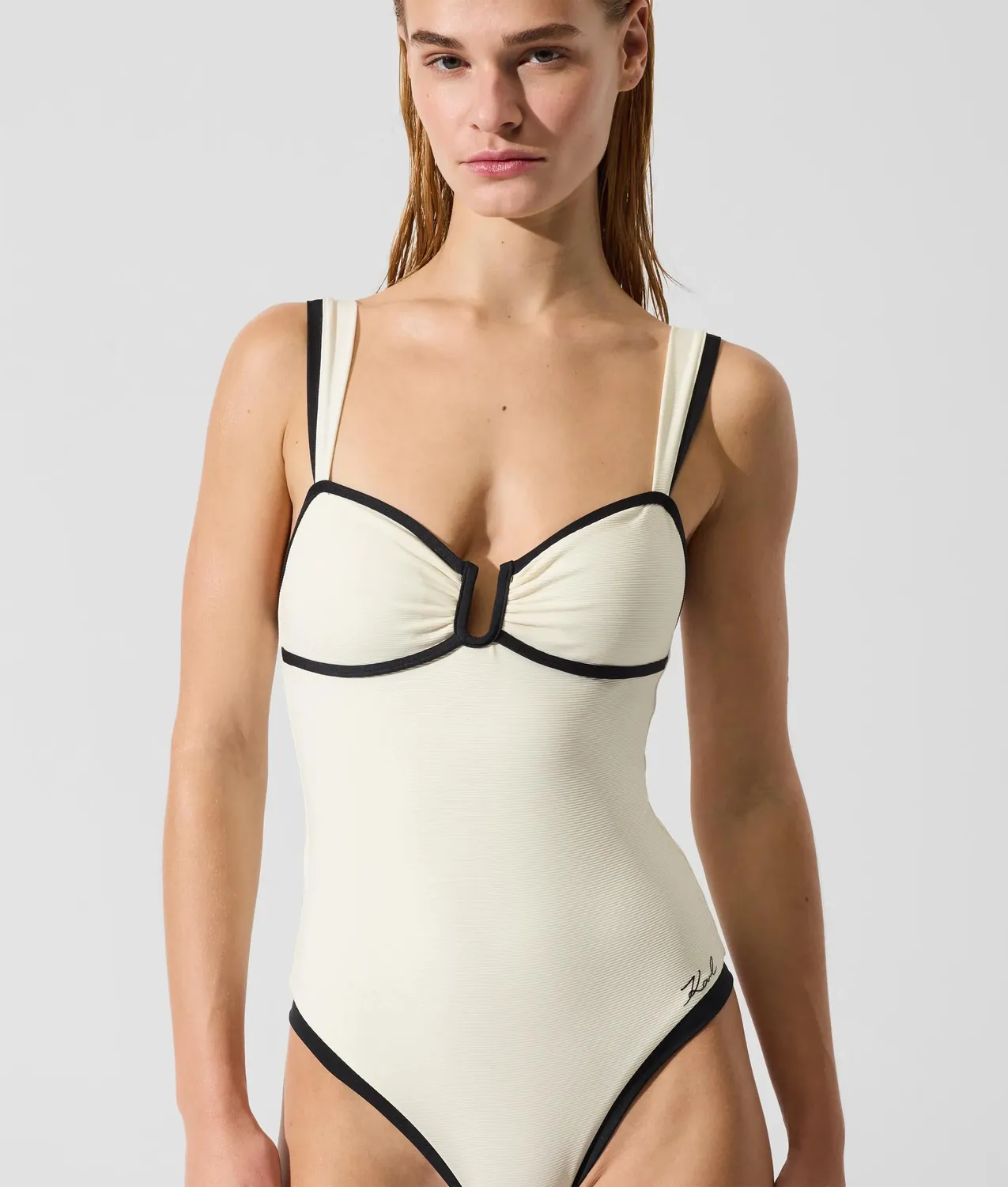 Karl Lagerfeld Signature Badeanzug Bandeau High-Cut