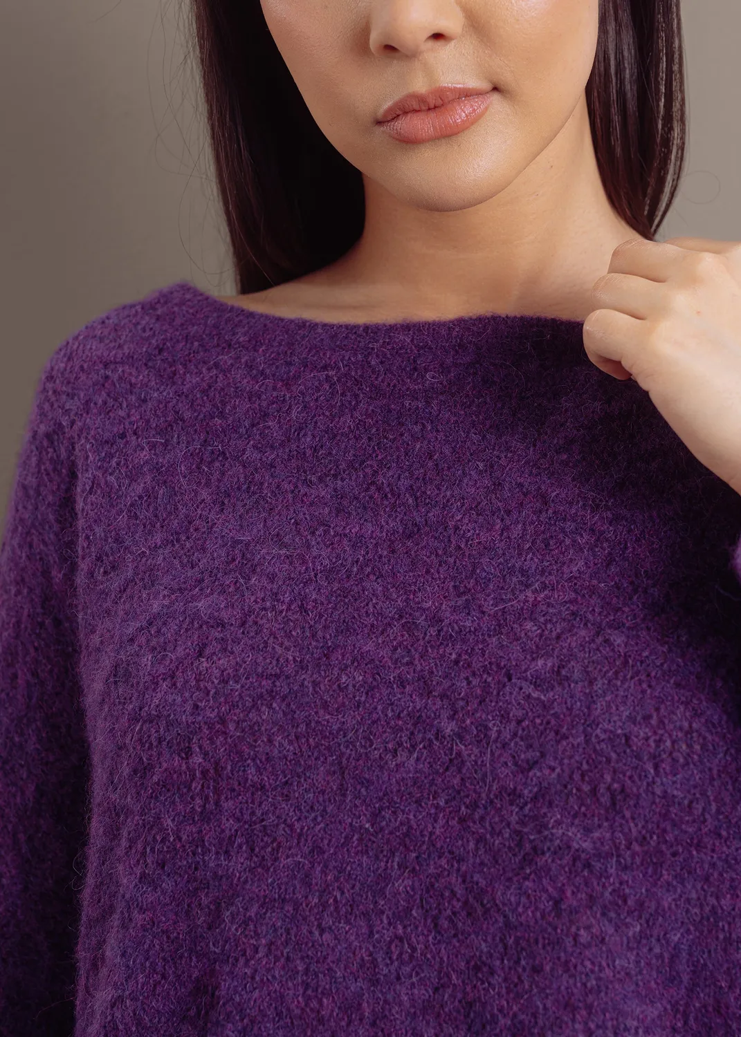 Senatex Pullover Alpaka-Woll-Mix Plum U-Boot-Ausschnitt
