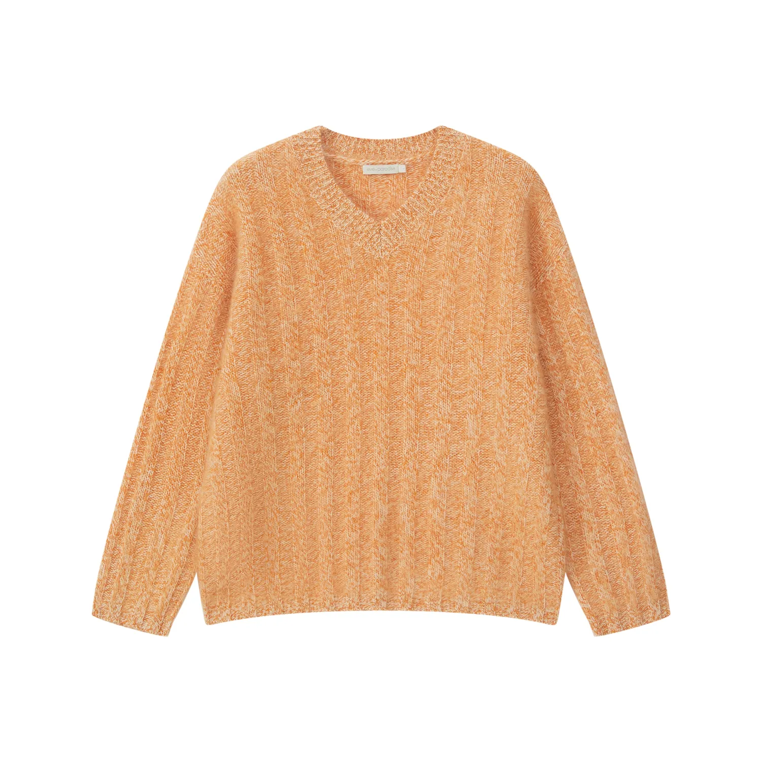 Senatex Pullover mit V-Ausschnitt Orange Merinowolle S/M