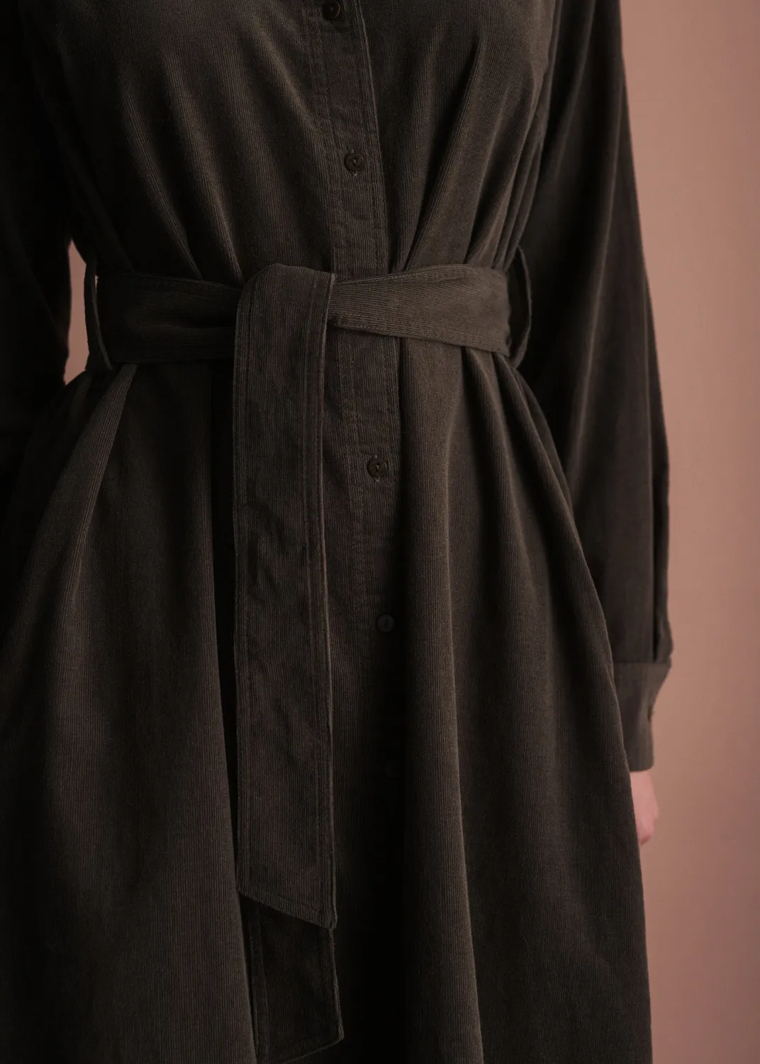 Senatex Hemdblusenkleid aus Cord mit Bindegürtel Kleid Navy Bio