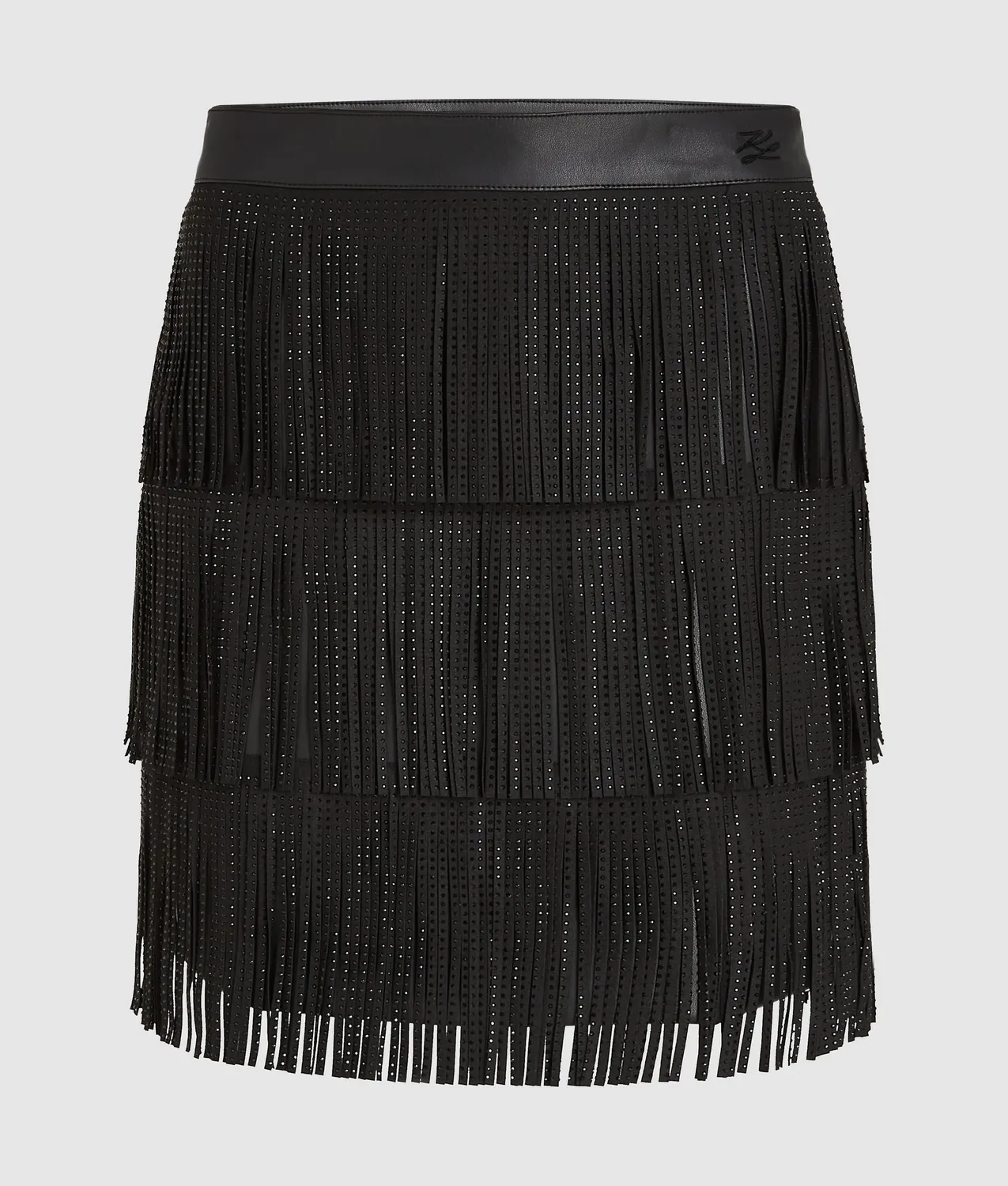 Karl Lagerfeld Minirock Damen Kunstleder Fransen Strass