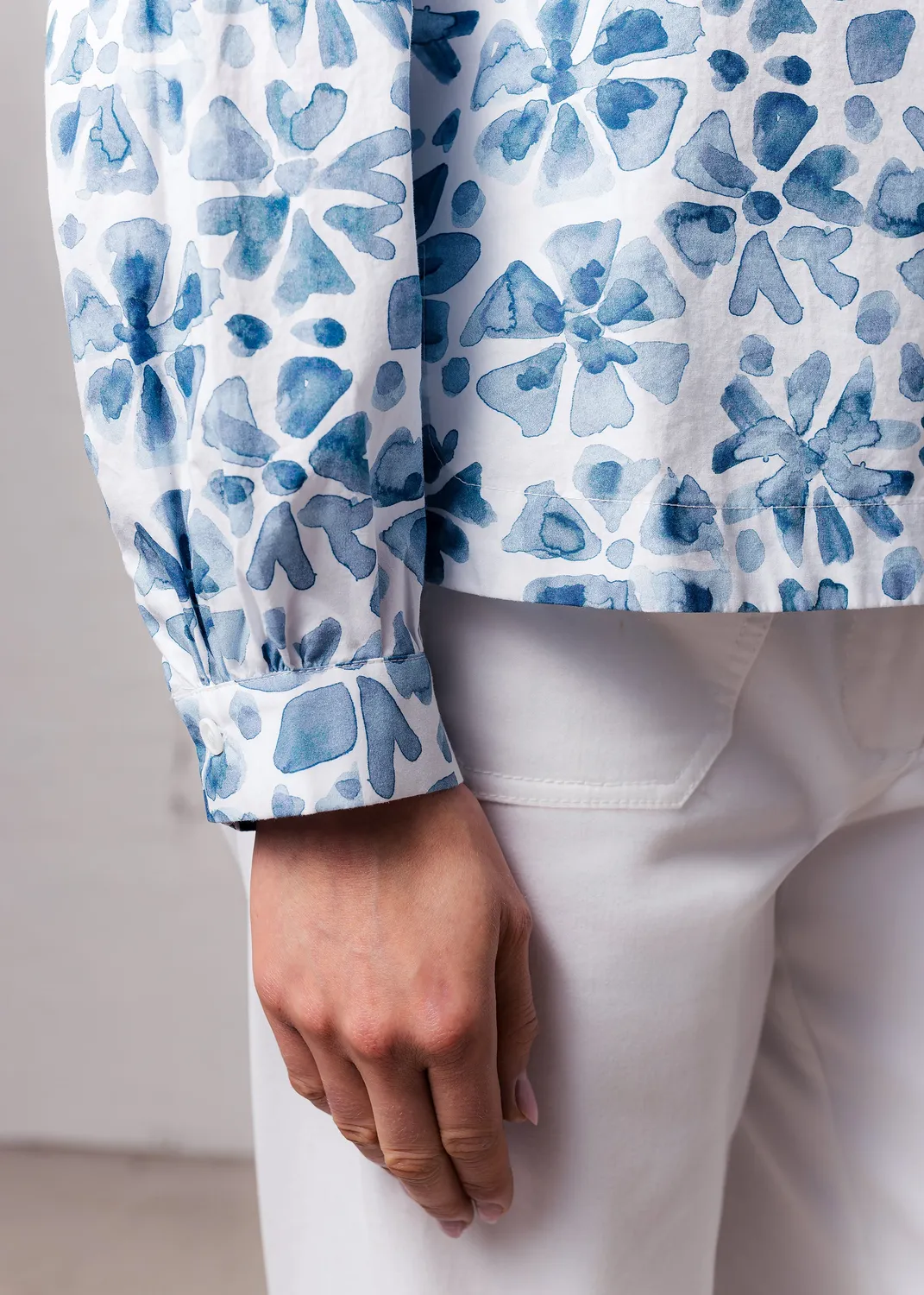 Senatex Hemdbluse Floral Denim Flower Baumwolle