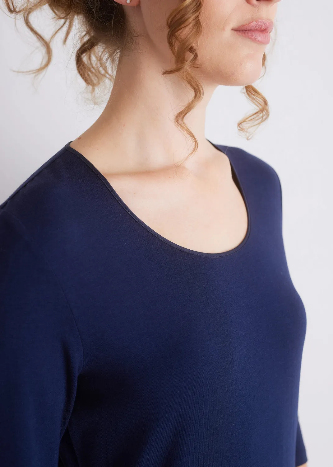 Senatex 3/4-Arm Shirt Off-White Viskose-Baumwolle