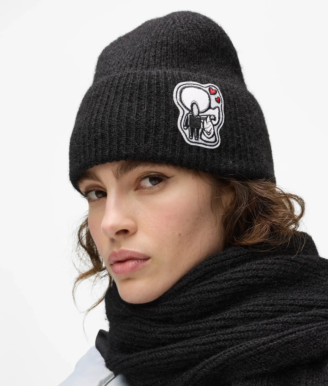 Karl Lagerfeld Ikon Patch Beanie Strick Schwarz