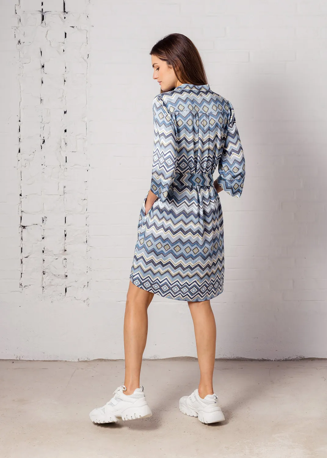 Senatex Zigzag Kleid Denim Zigzag Viskose mit Gürtel
