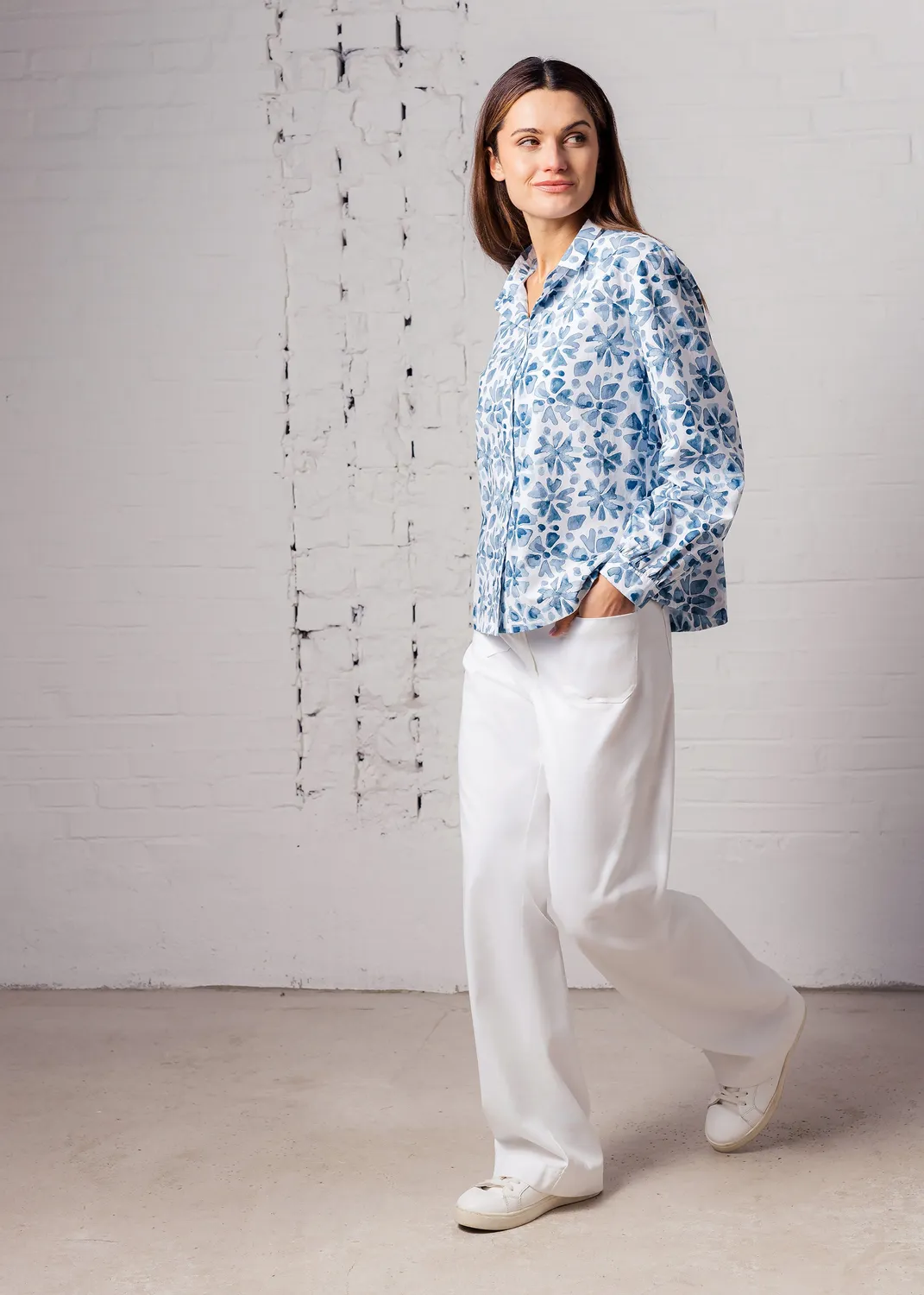 Senatex Hemdbluse Floral Denim Flower Baumwolle