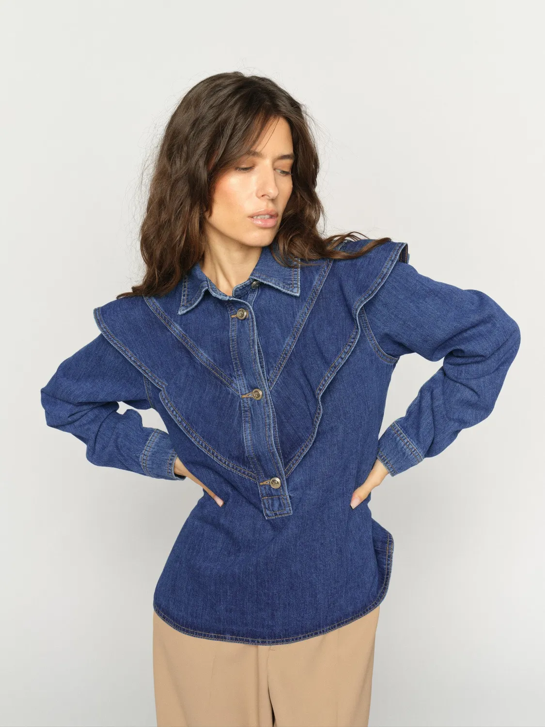 Mos Mosh Irina Denim-Hemd Dunkelblau Rüschen