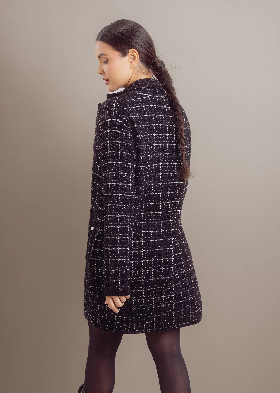 Senatex Boucle Strickjacke Cardigan Black Combo Karo