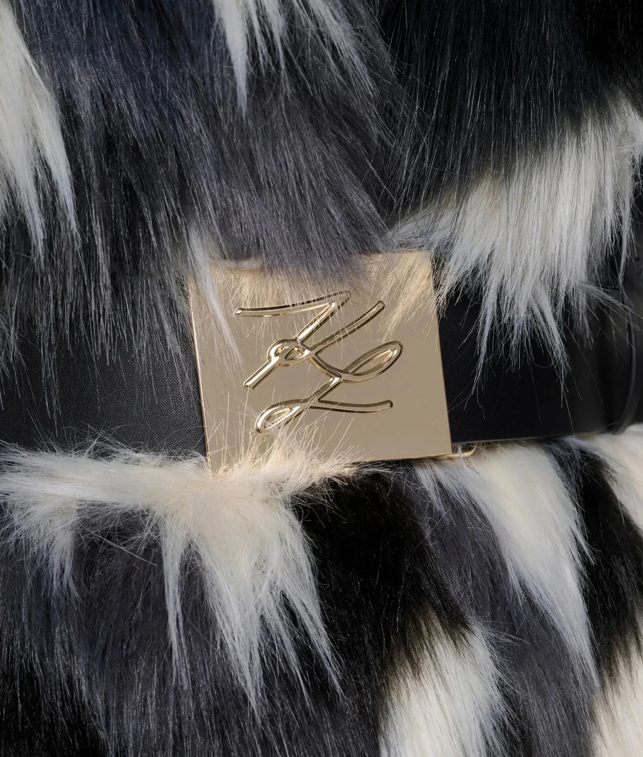 Karl Lagerfeld Belted Maxi-Mantel Kunstfell abstrakt