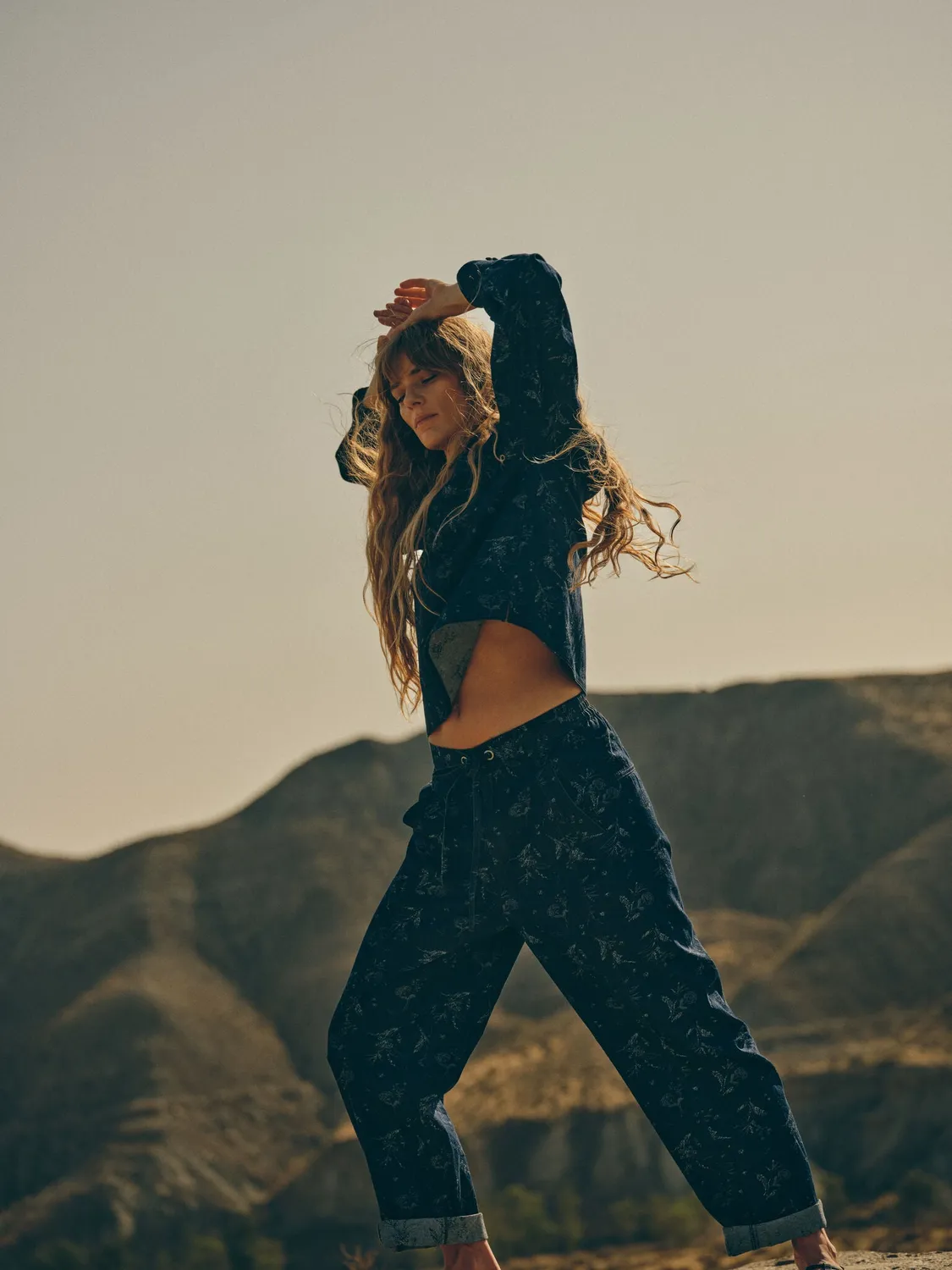 Mos Mosh MMHActive Jacquard Hose Dark Denim Weit