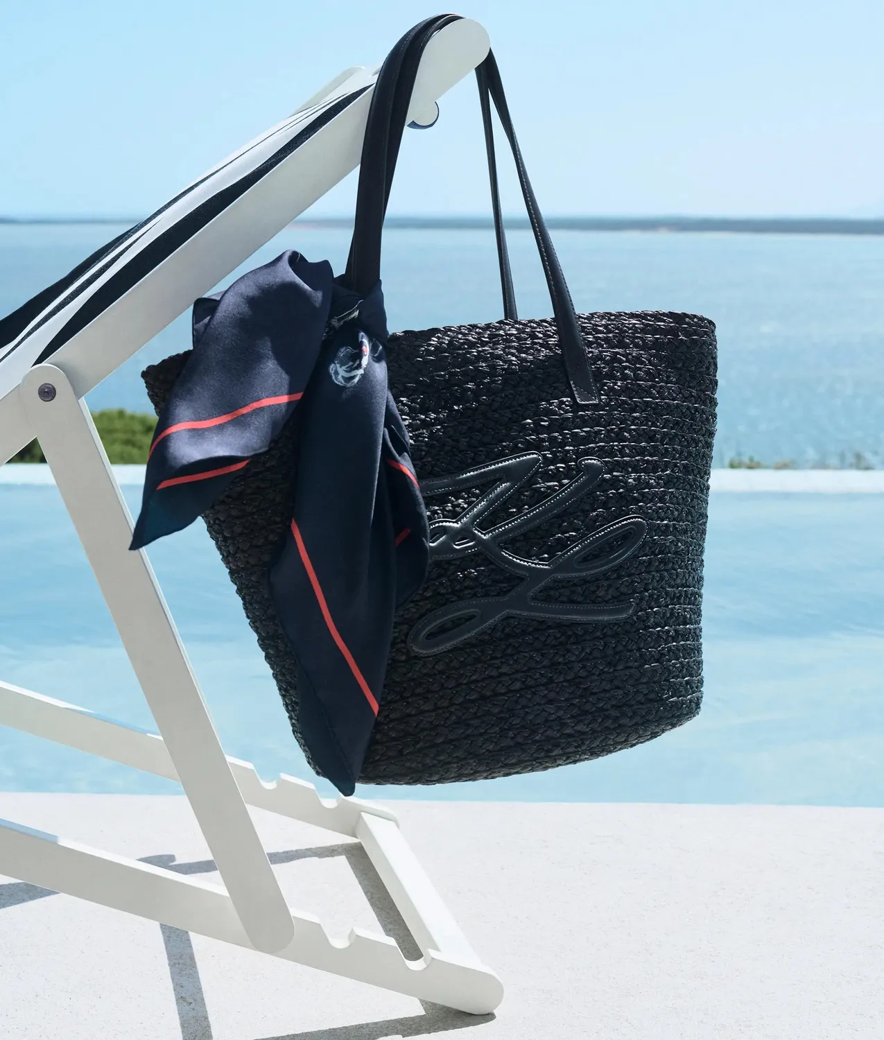 Karl Lagerfeld Autograph Raffia Strandtasche Natur