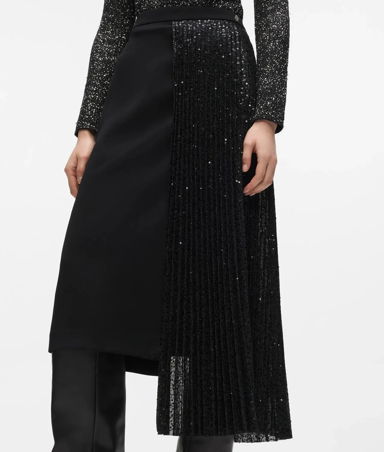 Karl Lagerfeld Asymmetric Sequin Rock Midi High-Waist