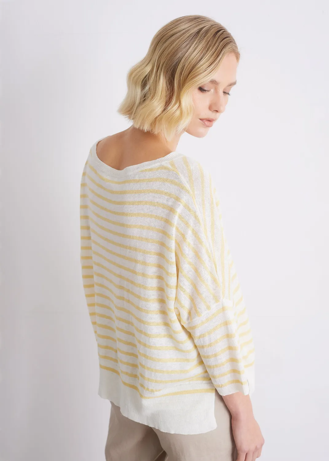 Senatex Leinenpullover Vanilla Combo gestreift