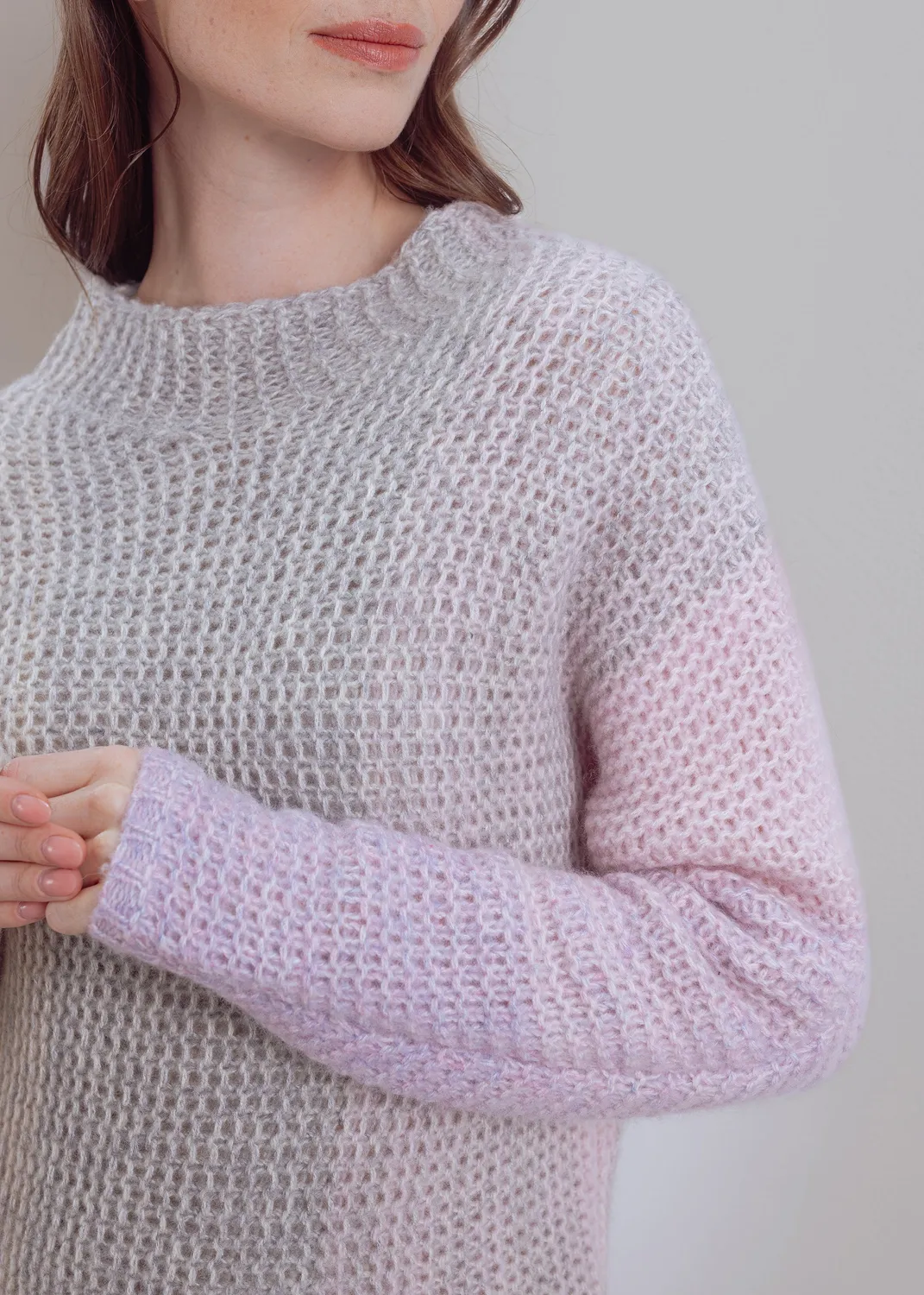 Senatex Stehkragenpullover Farbverlauf Silver Stripes Wolle-Mix
