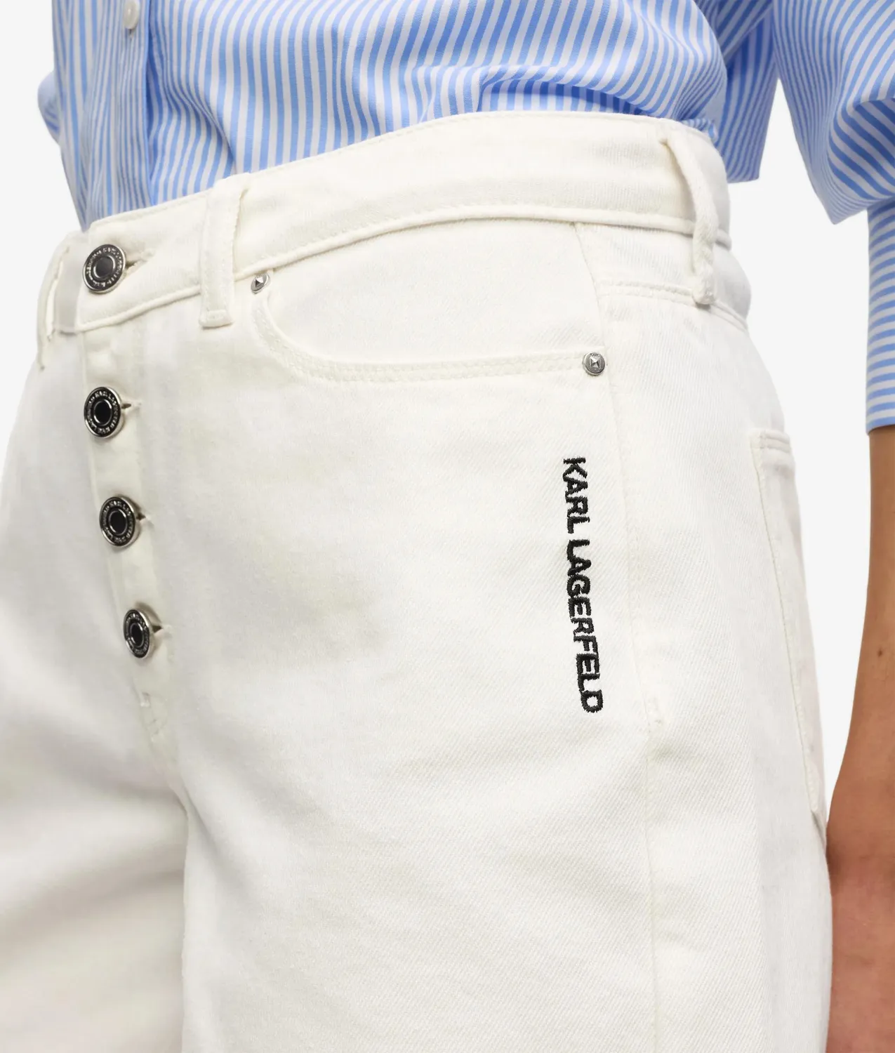 Karl Lagerfeld Ikon Denim Shorts Button-Fly Stickerei