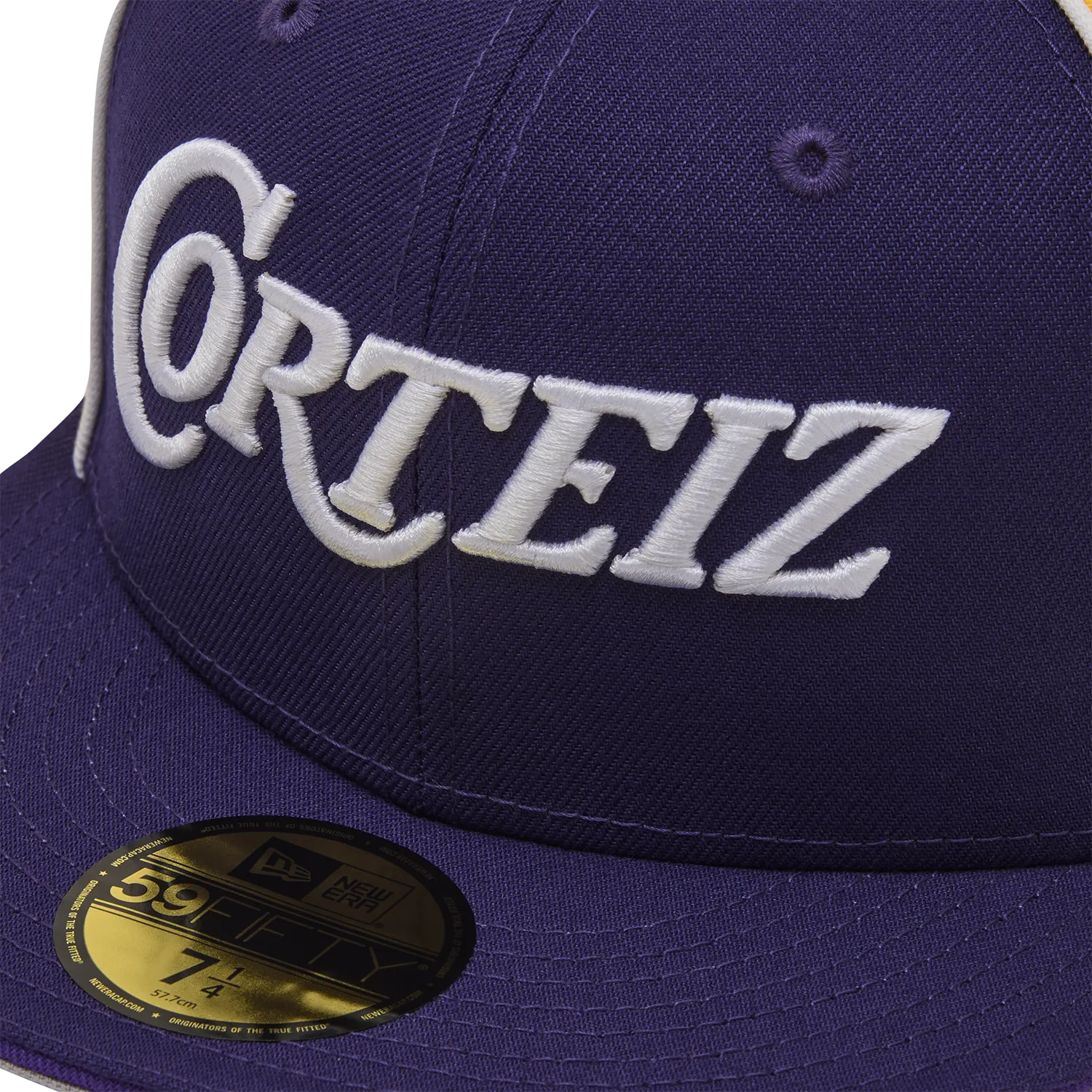 Corteiz Pirate Radio New Era Cap Lila Gold Fitted