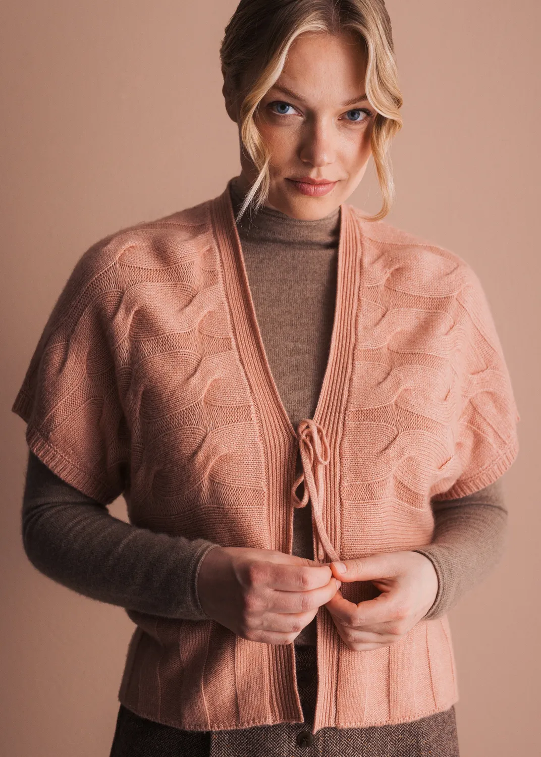 Senatex Strickjacke Bindeband Cardigan Peach