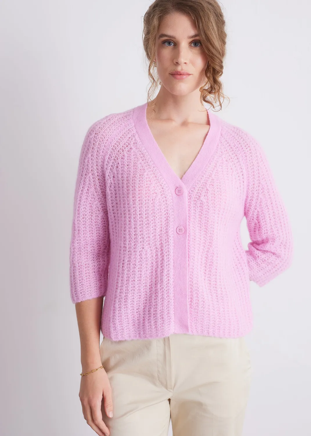 Senatex Alpaka Cardigan Candy Strukturstrick