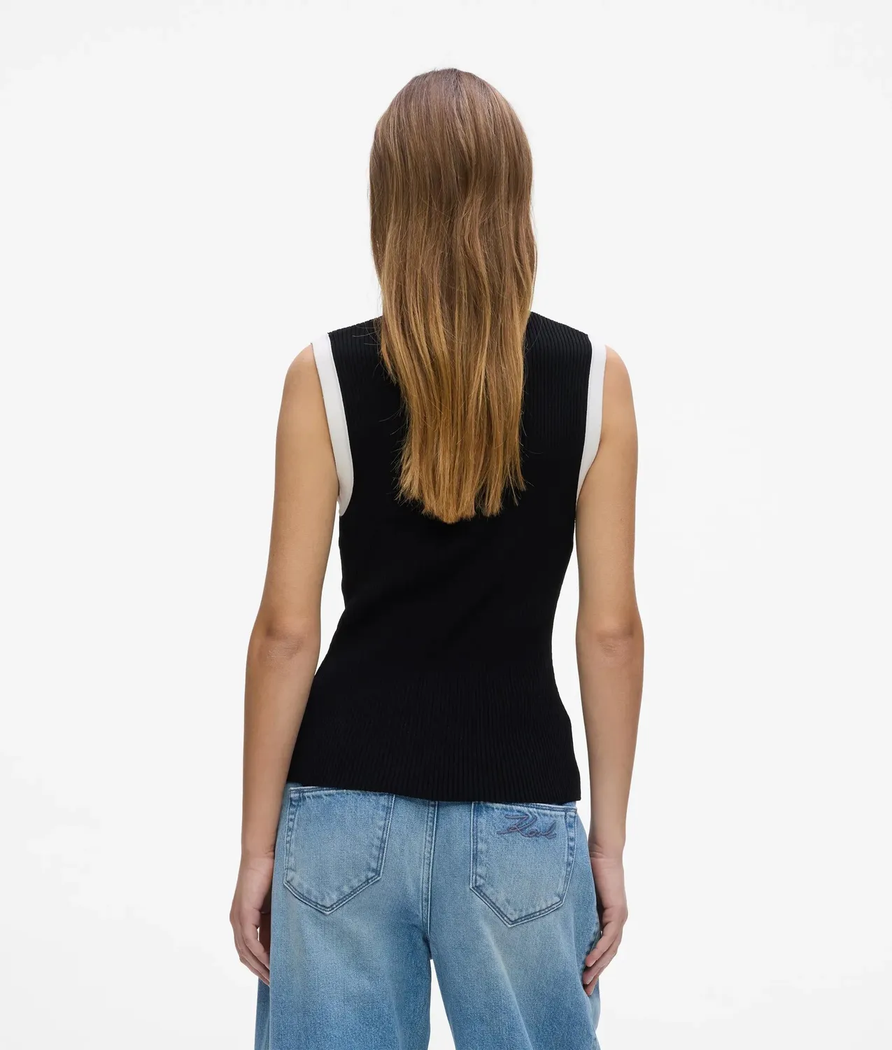 Karl Lagerfeld Tank Top schwarz-weiß Rippstrick