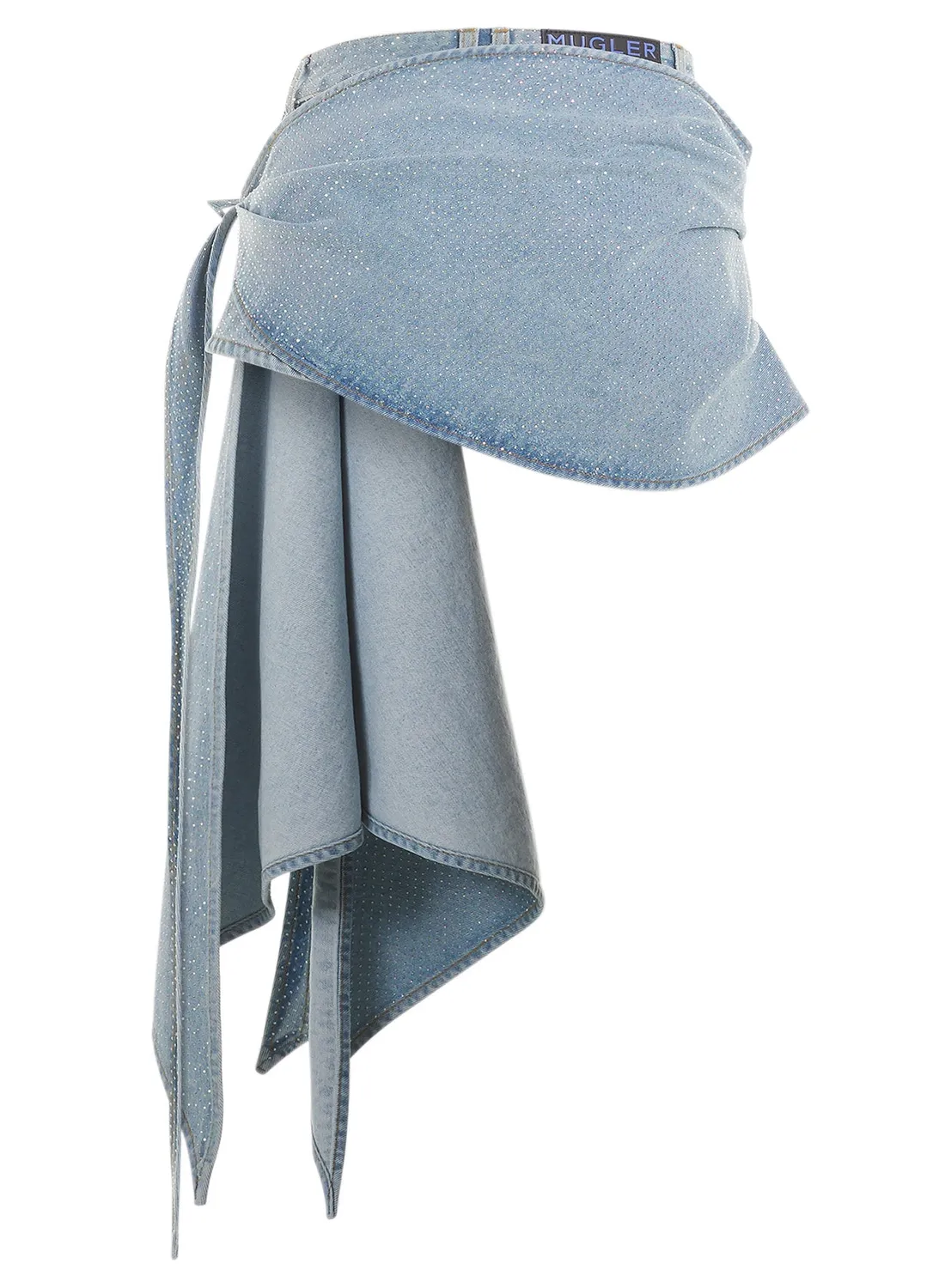 Mugler Spiral Denim Shorts Strass Blau Low-Rise