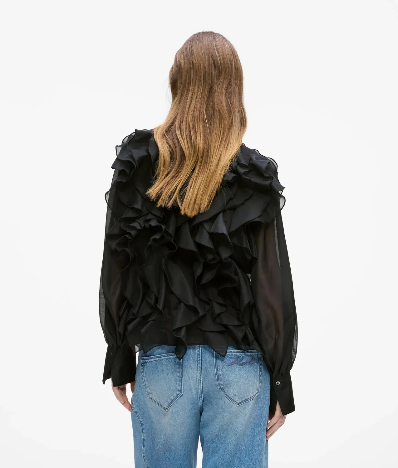 Karl Lagerfeld Organza Ruffle Bluse Rüschen kragenlos