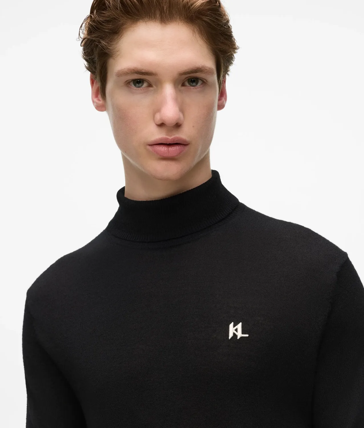 Karl Lagerfeld Monogram Rollkragenpullover Wolle gerippt