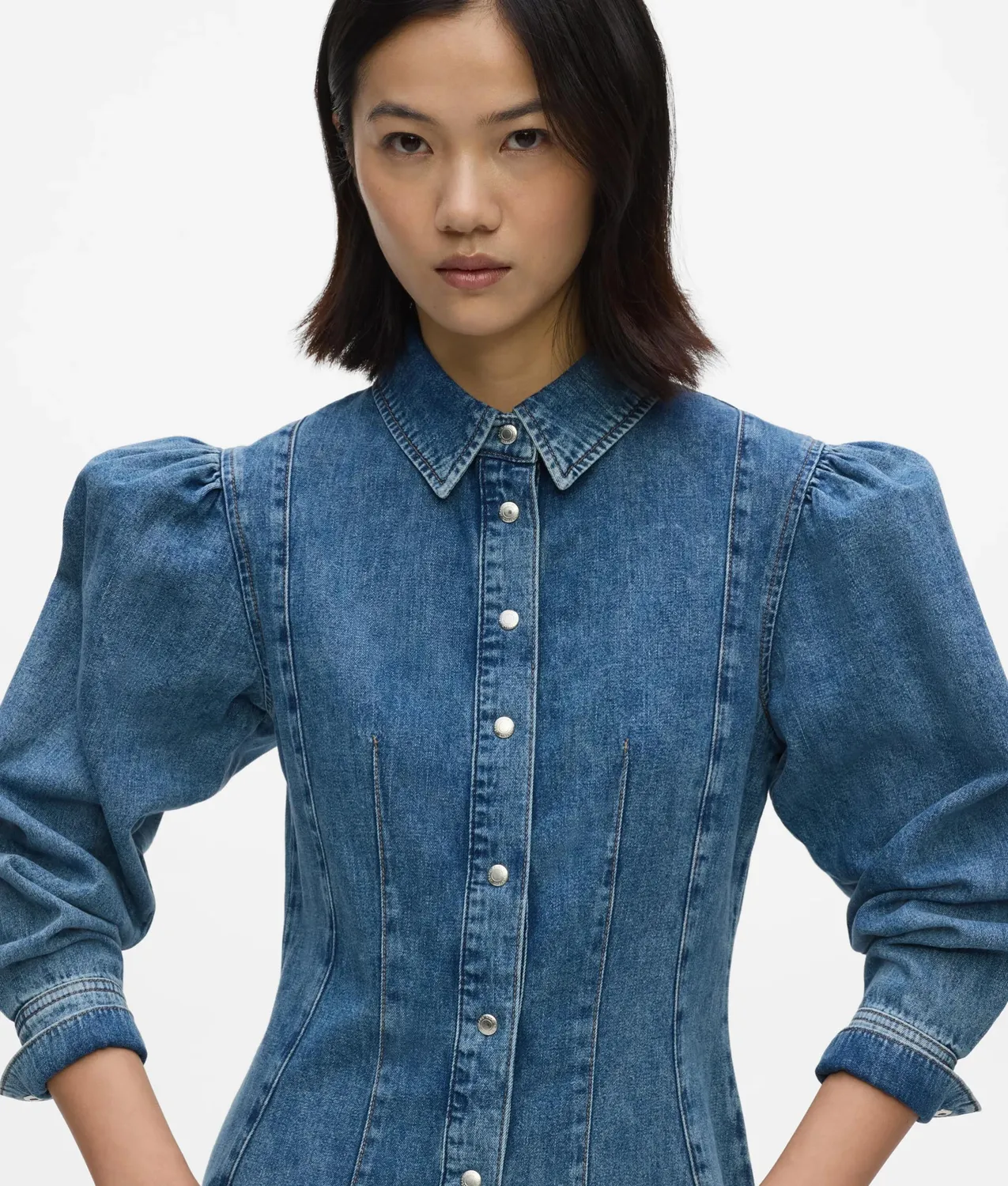 Karl Lagerfeld Puff Sleeve Denimkleid Jeanskleid Blau