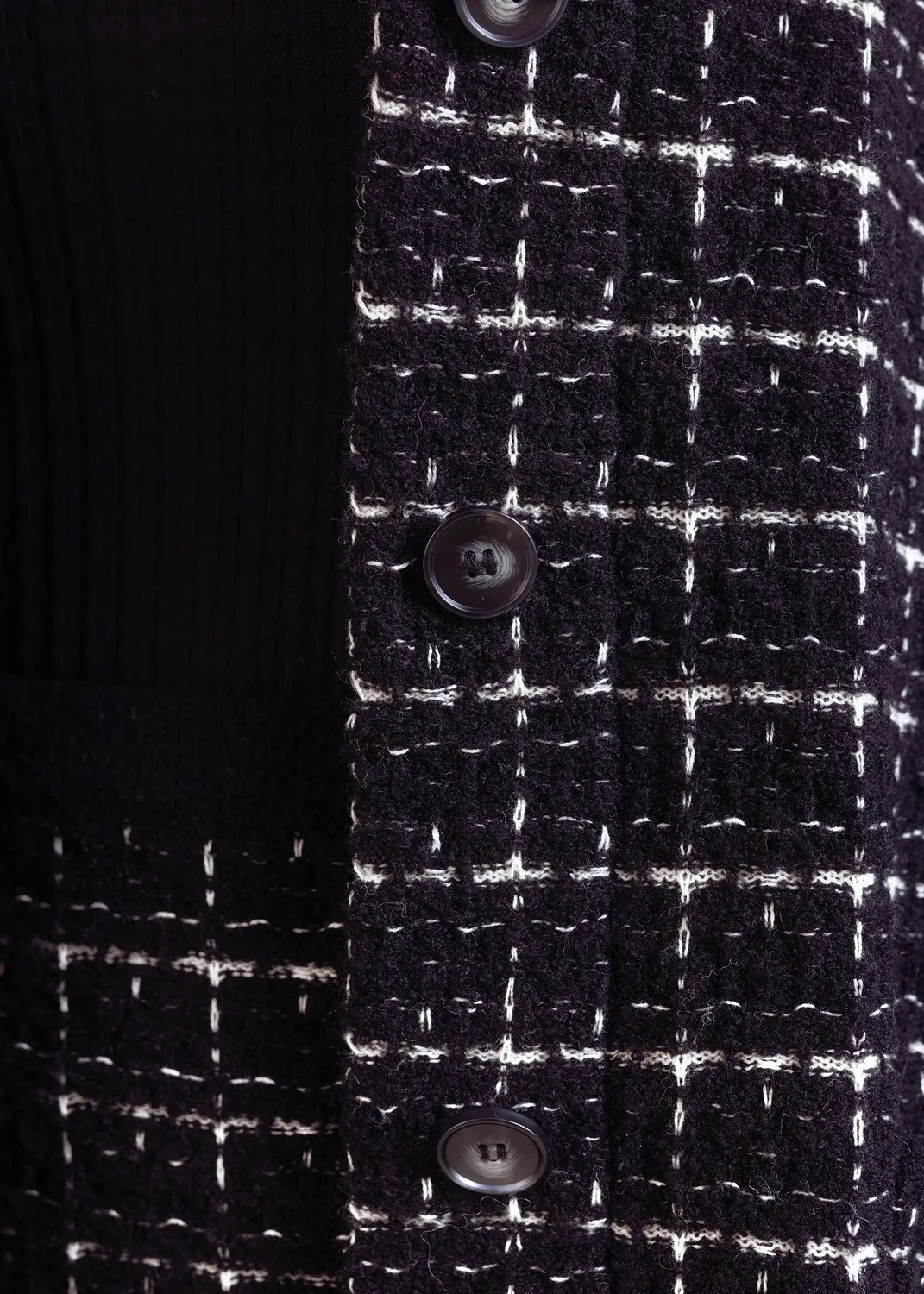 Senatex Boucle Strickjacke Cardigan Black Combo Karo