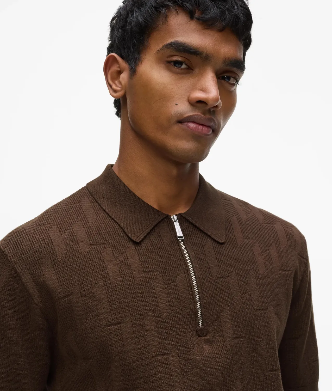 Karl Lagerfeld Monogram Zip Polohemd Jacquard