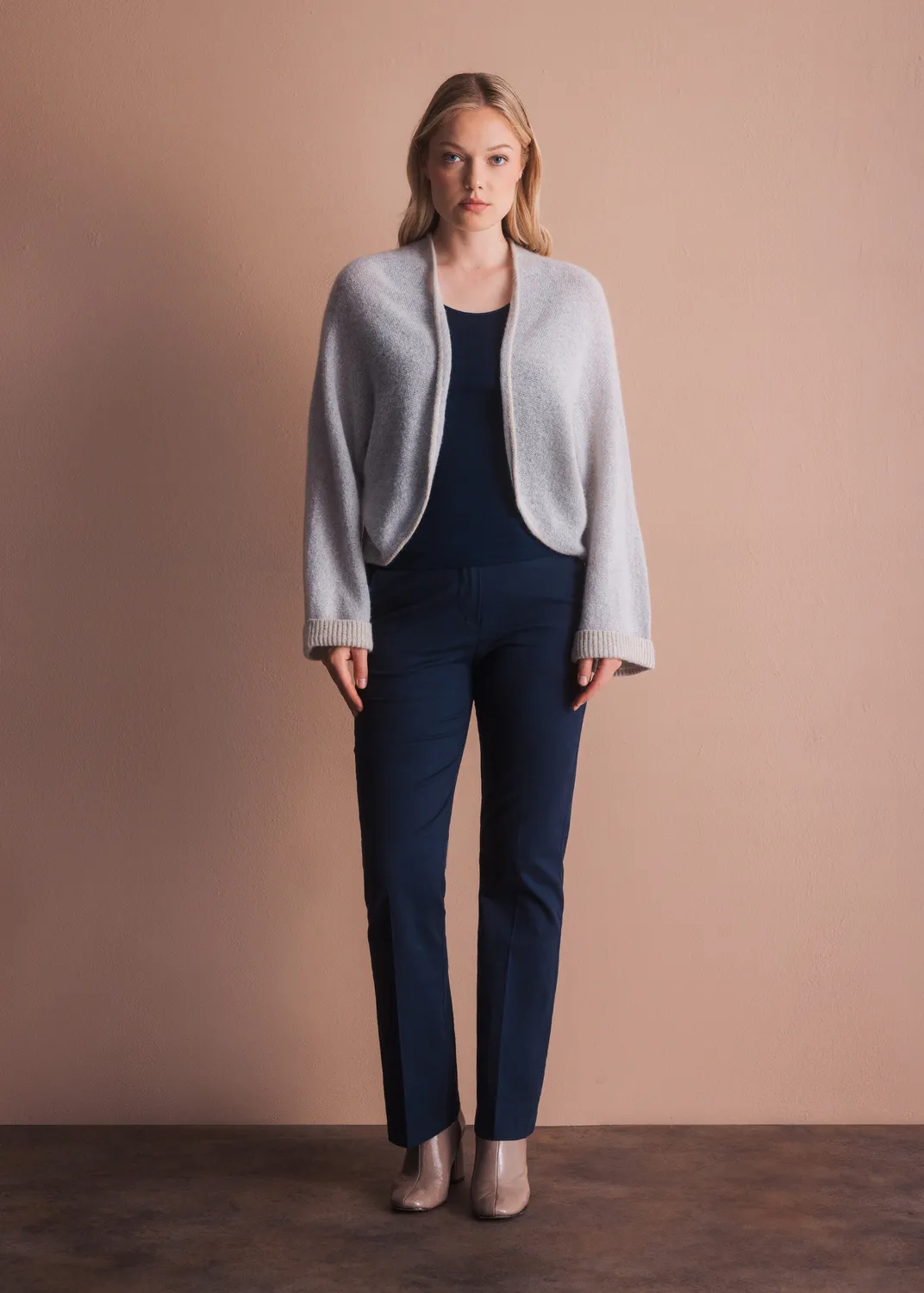 Senatex Cardigan Lurex-Abschluss Lightgrey Wolle-Kaschmir