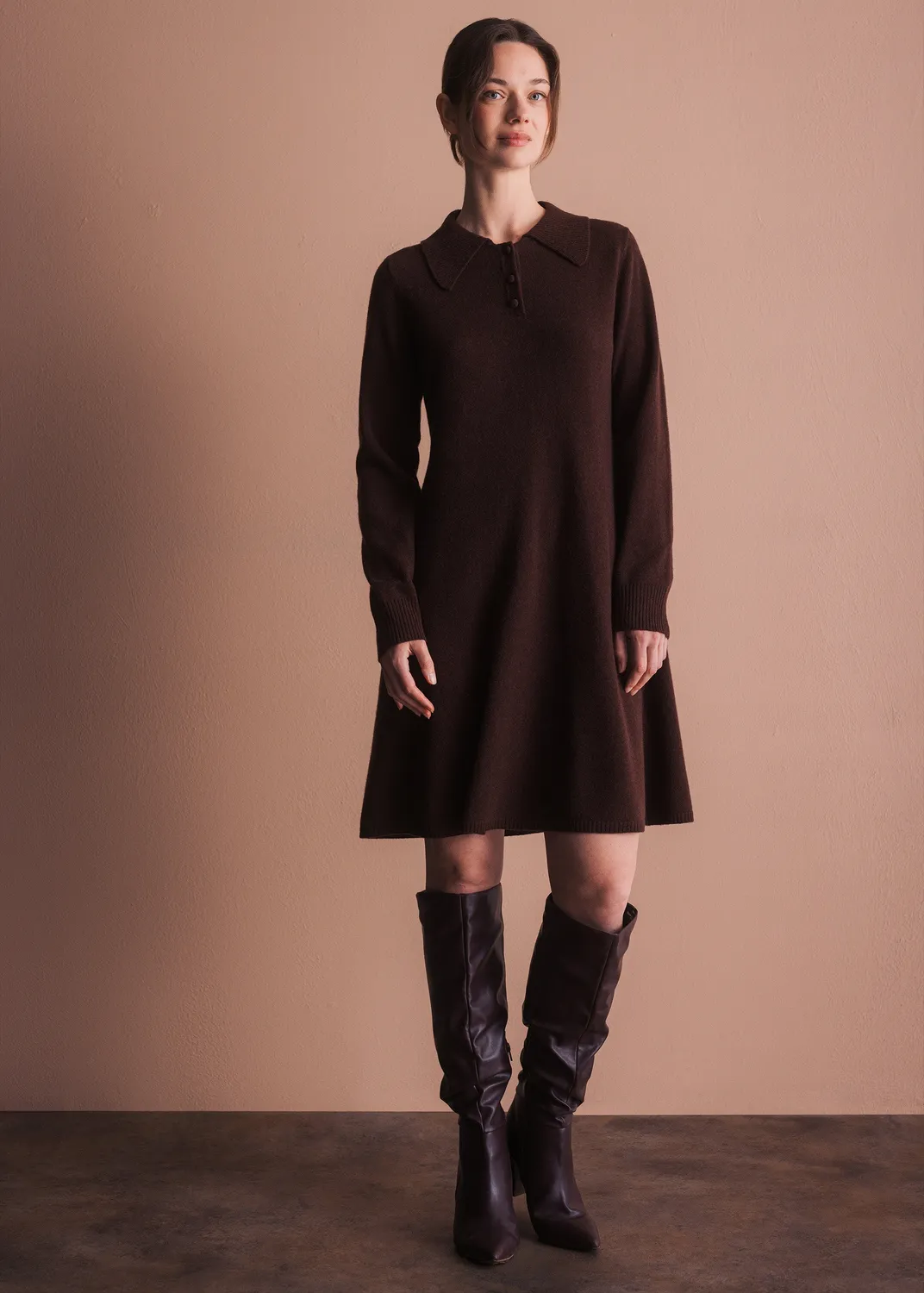 Senatex Strickkleid mit Kragen Kleid Choco Merino A-Linie