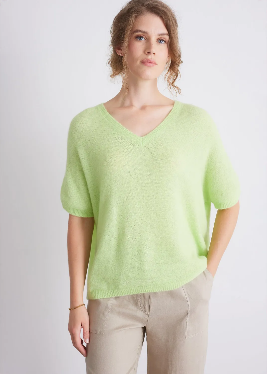 Senatex Kurzarm-Strickpullover V-Ausschnitt Alpakamix Candy
