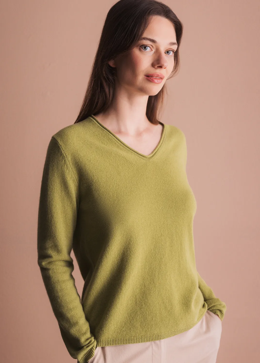 Senatex V-Ausschnitt Merinowolle Pullover Lilac leicht