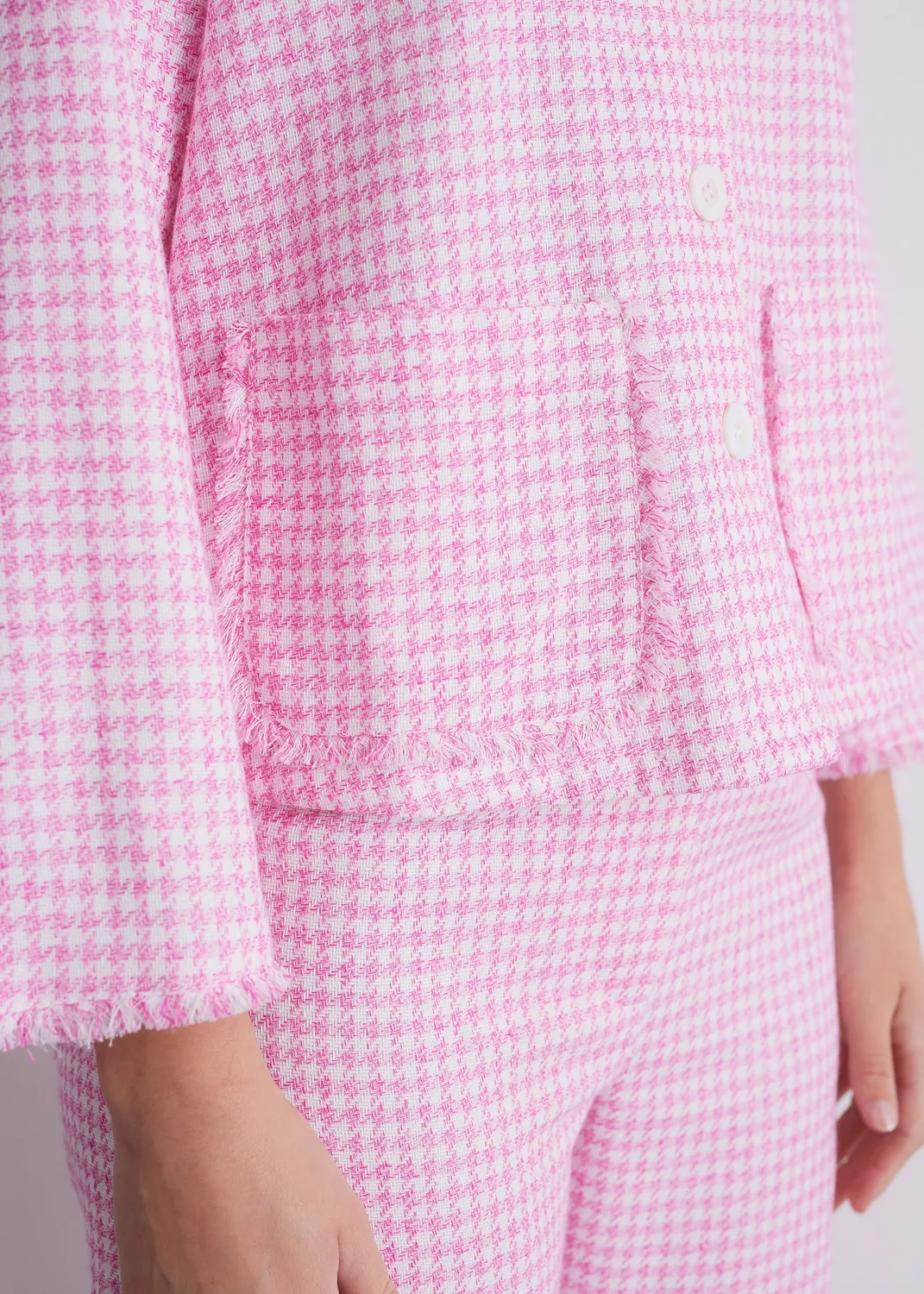 Senatex Kurzjacke Baumwoll-Hanf Knopfleiste Jacke Pink Houndstooth