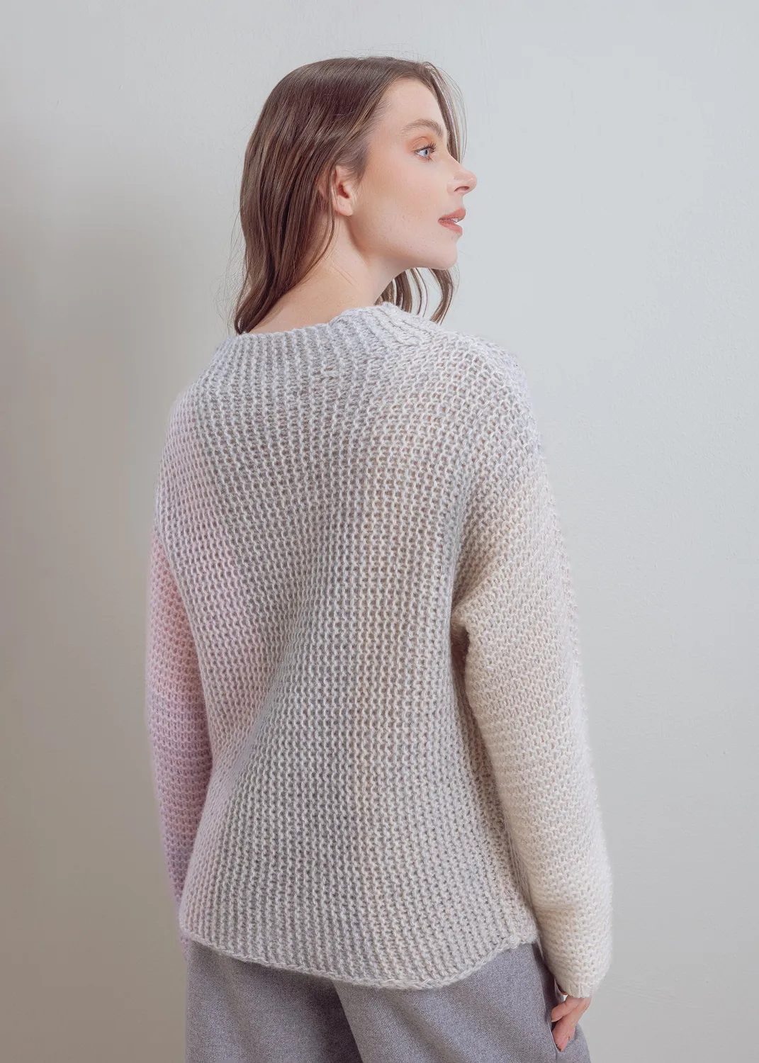 Senatex Stehkragenpullover Farbverlauf Silver Stripes Wolle-Mix