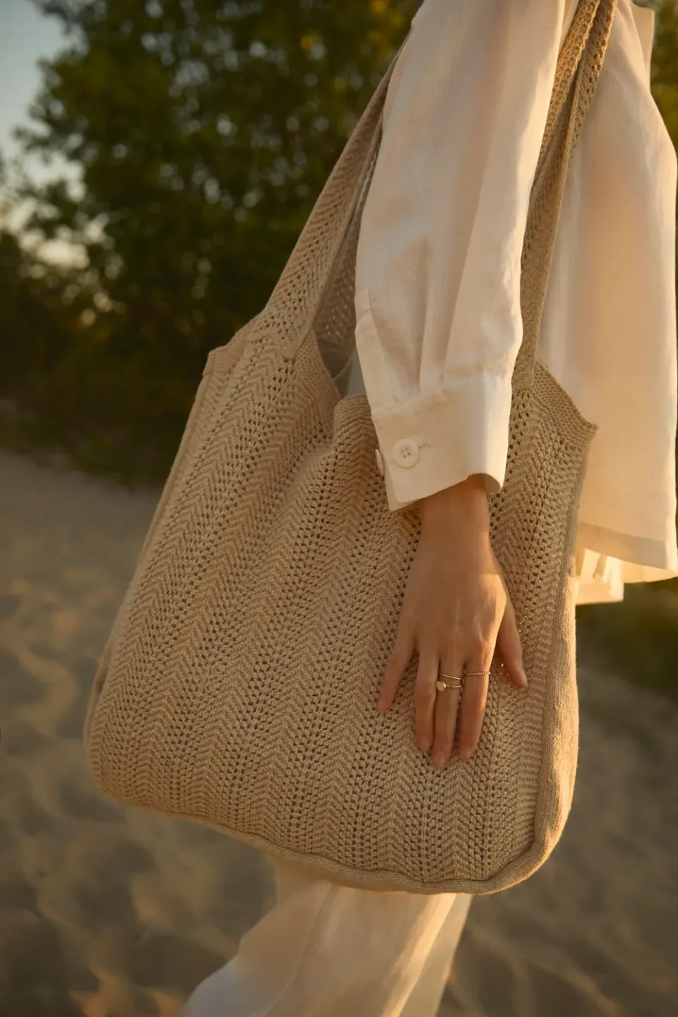 Senatex Stricktasche GOTS Baumwolle Tasche Beige Onesize