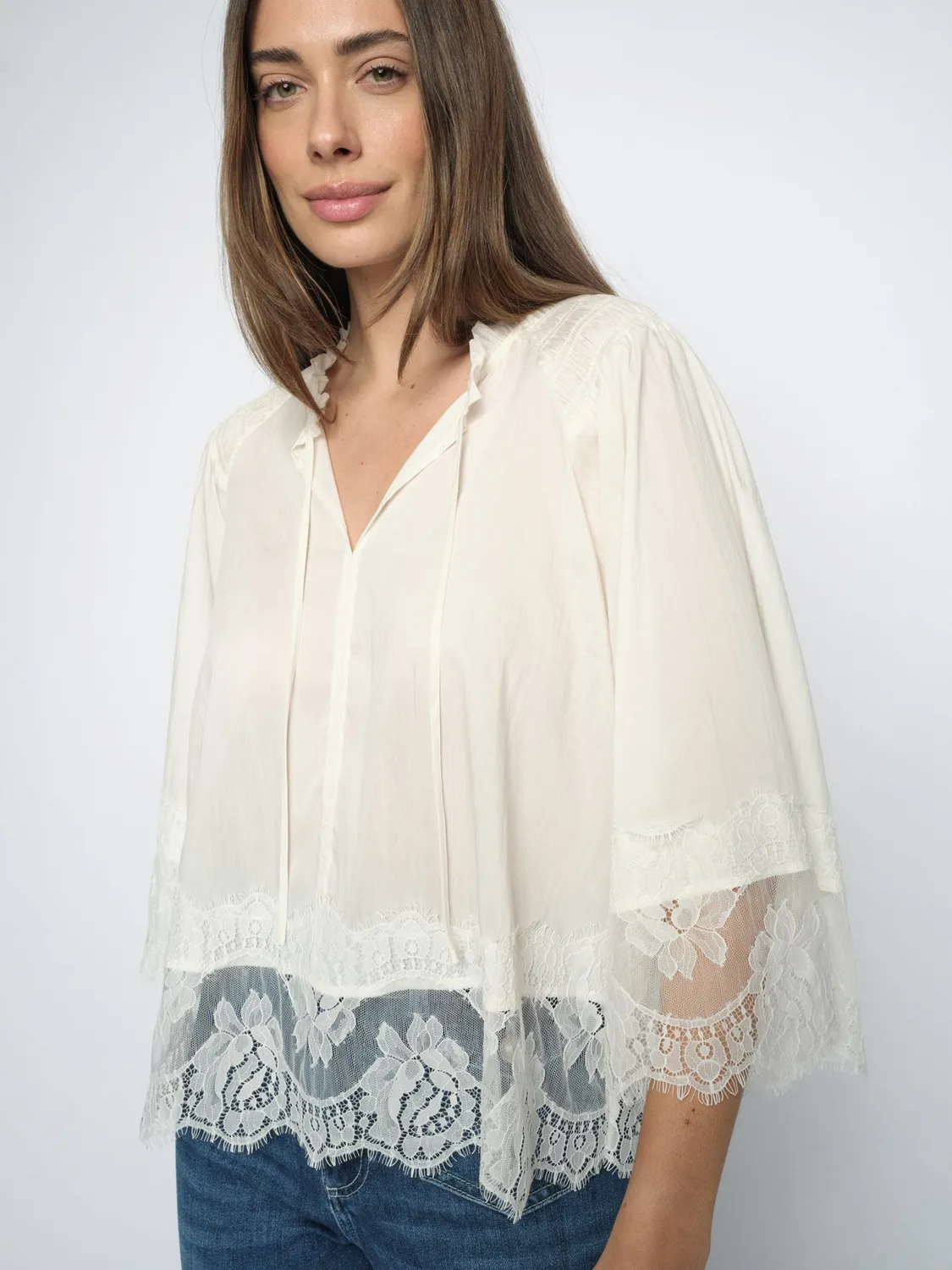 Mos Mosh MMEisa Tess Lace Bluse Ecru mit Spitze