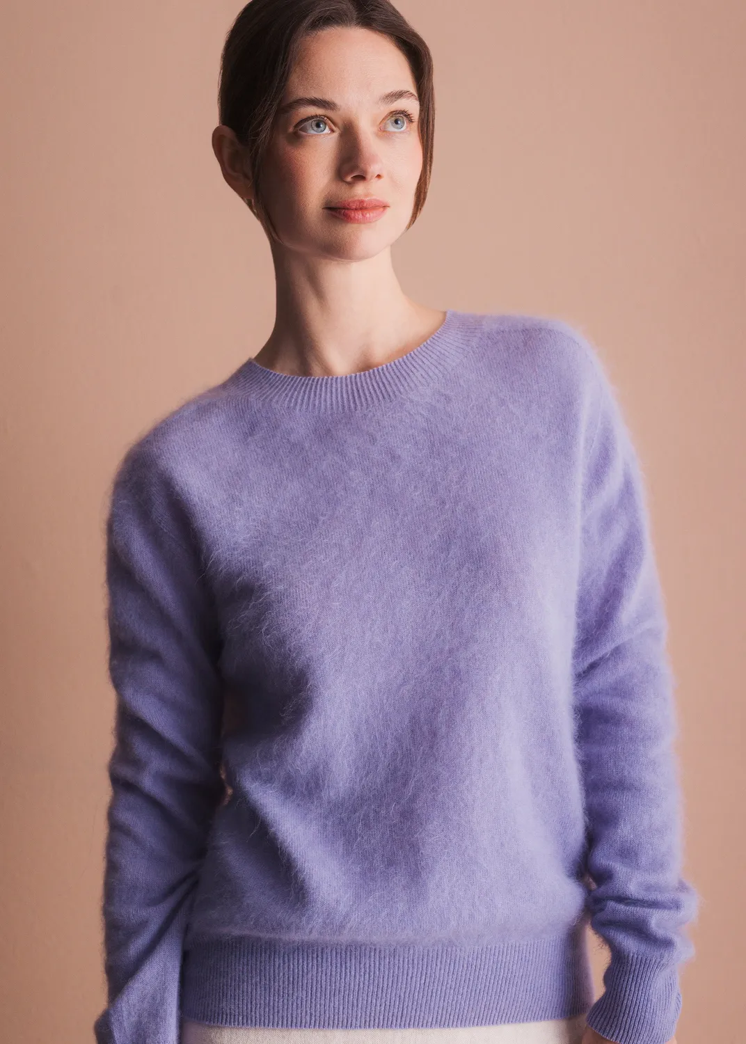 Senatex Rundhals Pullover gebrushtes Garn Cream