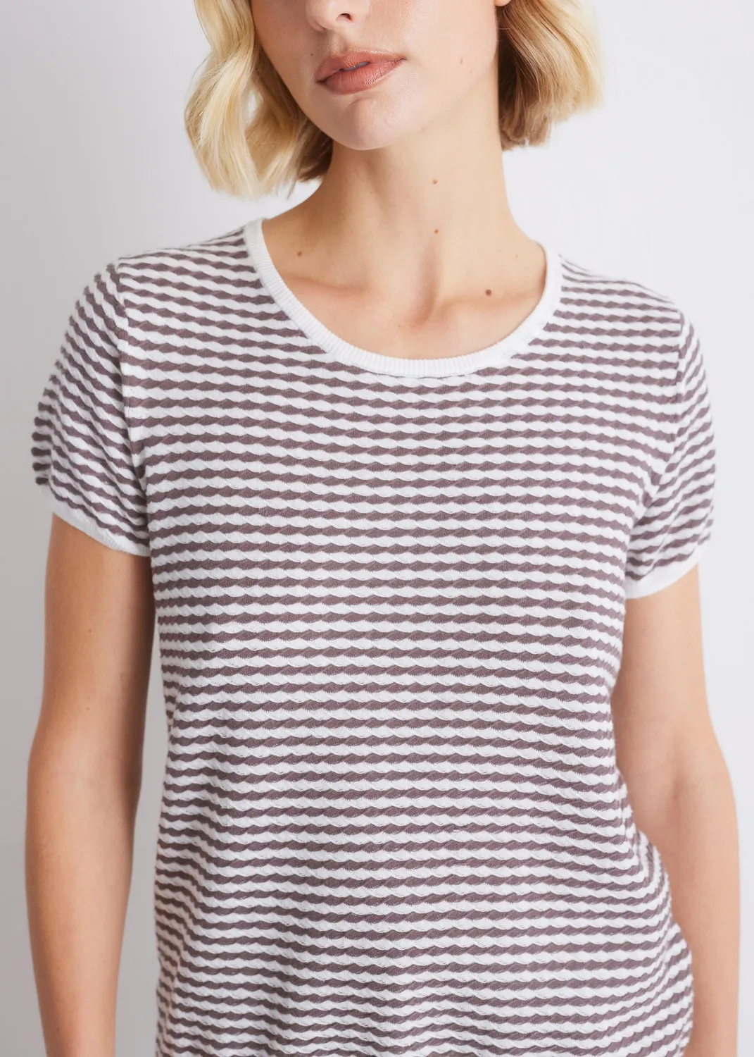 Senatex Kurzarmstrickshirt Strukturstreifen Mocca Combo