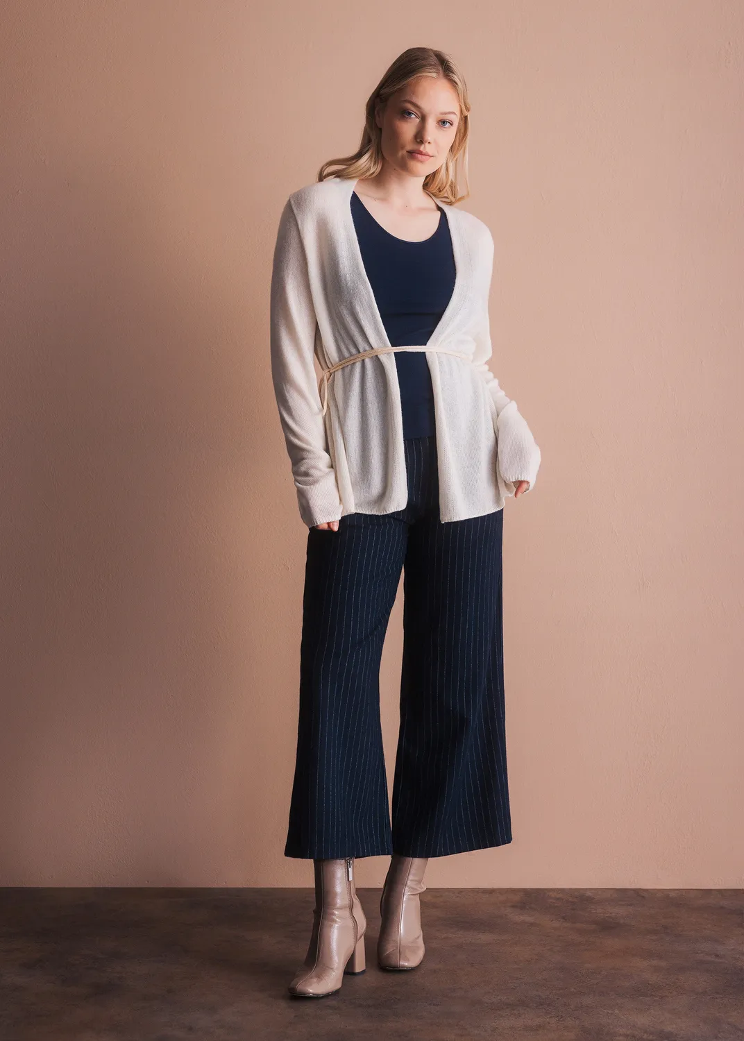 Senatex Bindegürtel Cardigan Cream mit Lurex offen