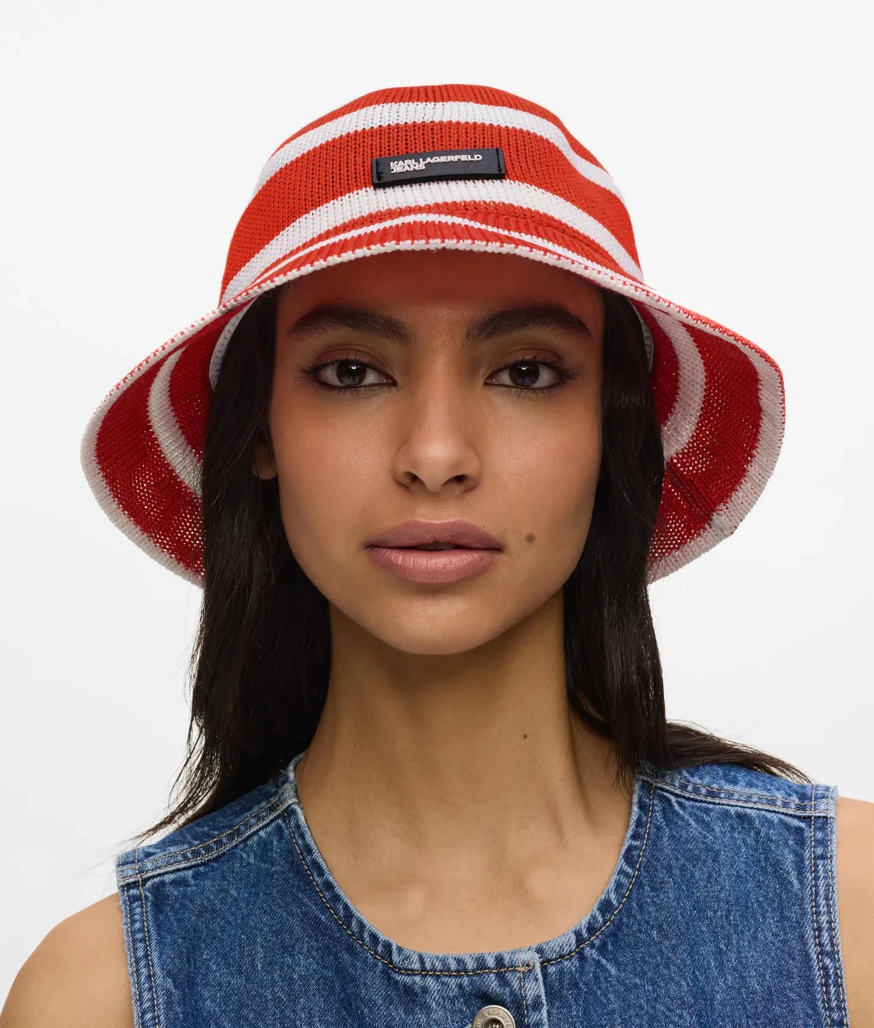 Karl Lagerfeld Jeans Bucket Hat Strick Gestreift Patch
