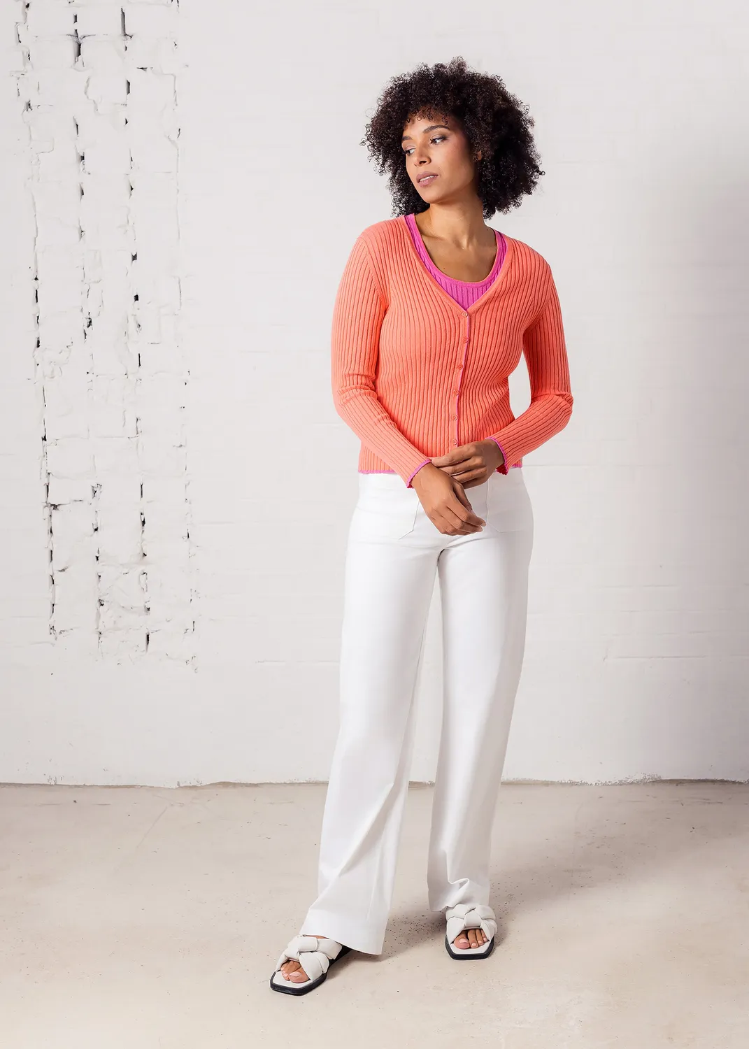Senatex Strickjacke mit Kontrasten Bio-Baumwolle Pink Combo