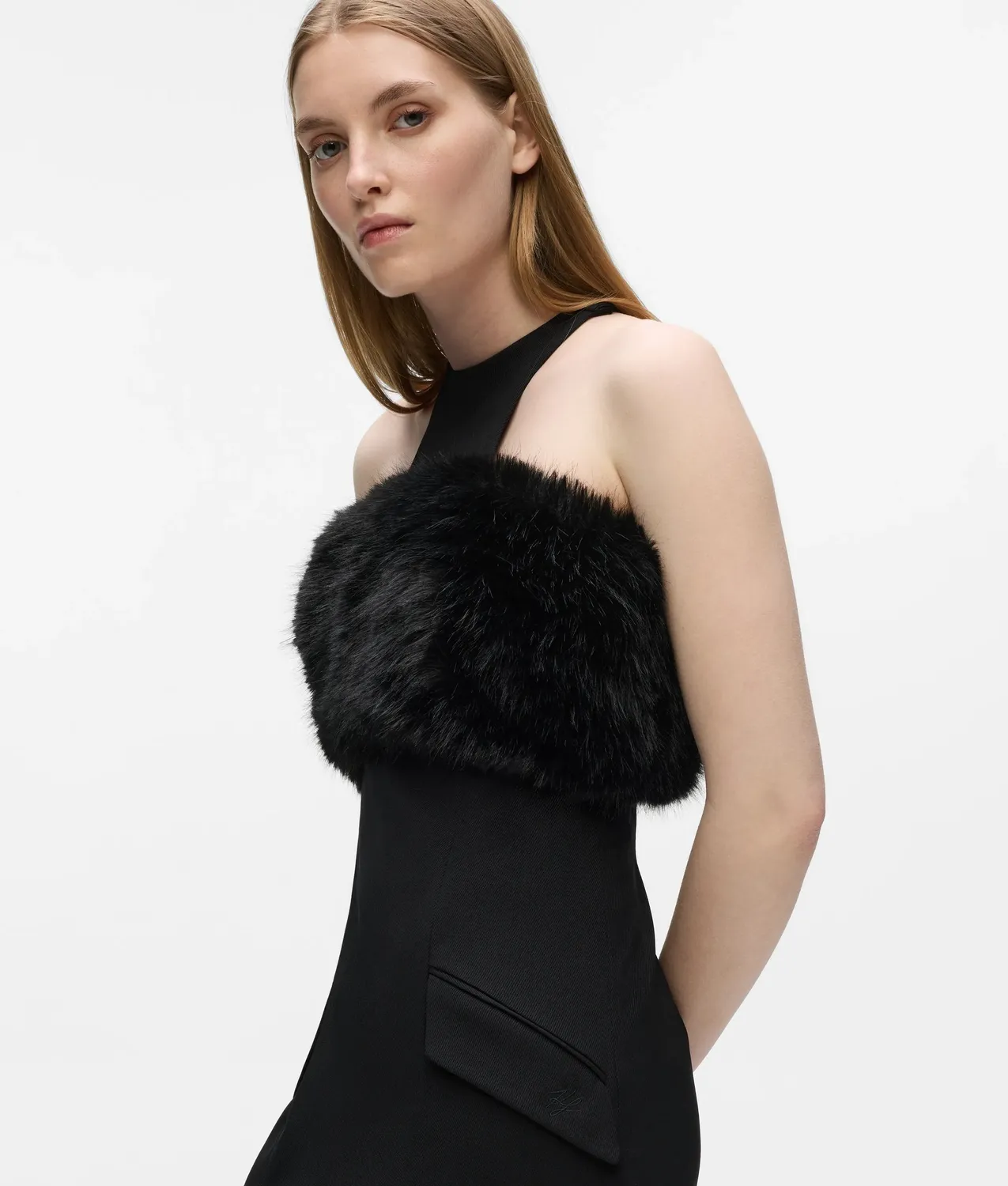 Karl Lagerfeld Faux-Fur Trim Kleid Midi Racerback 0-10