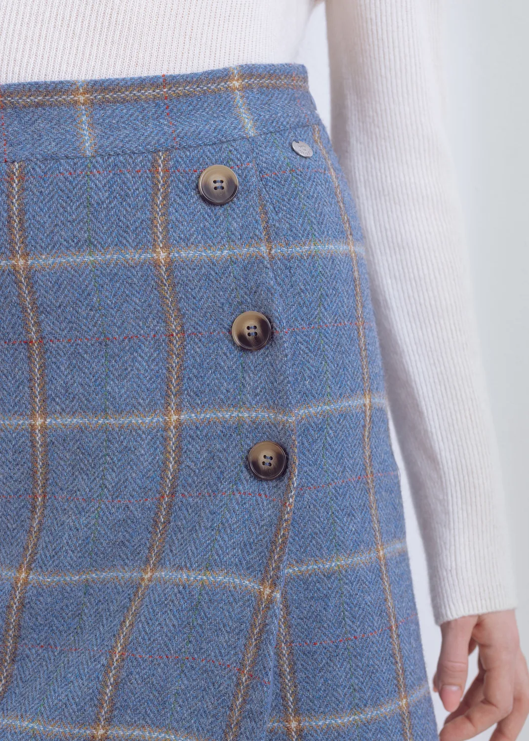 Senatex Karierter Minirock Knopfleiste Denim Check Wolle