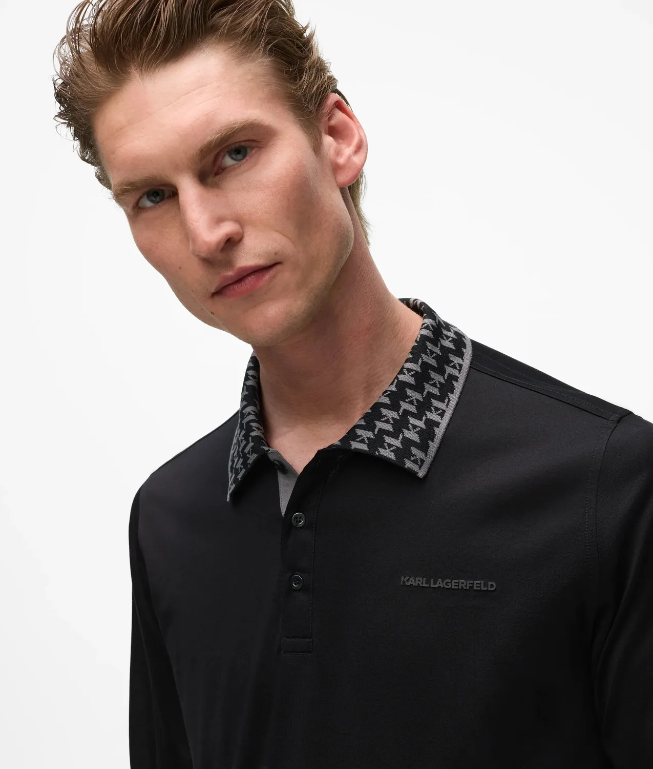 Karl Lagerfeld Monogram Collar Poloshirt Langarm Herren