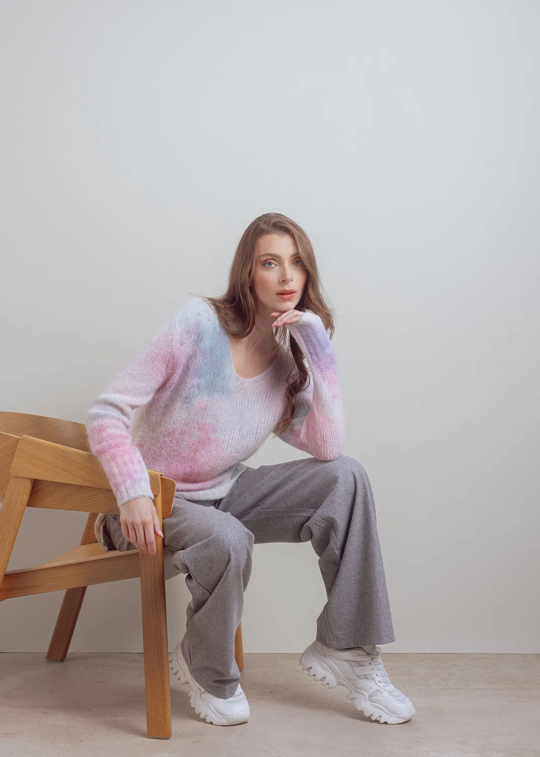 Senatex Watercolor-Print Pullover Cream Alpaka-Mix