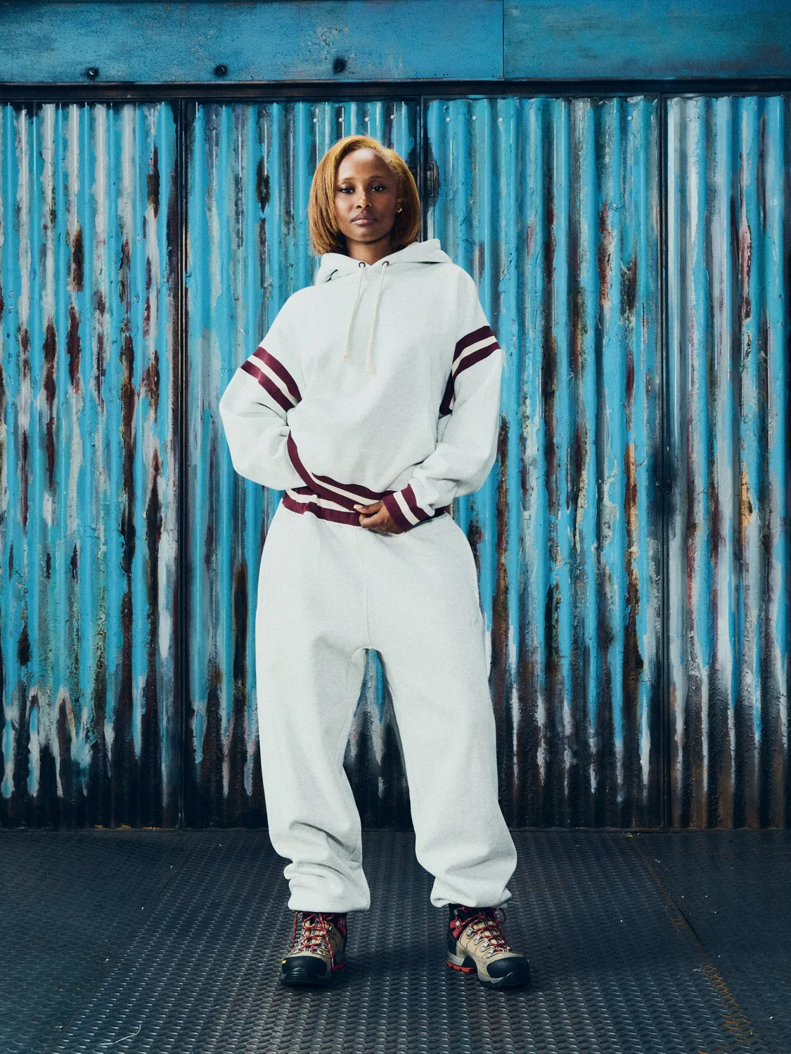Corteiz HMP Stripe Rib Hoodie Hellgrau