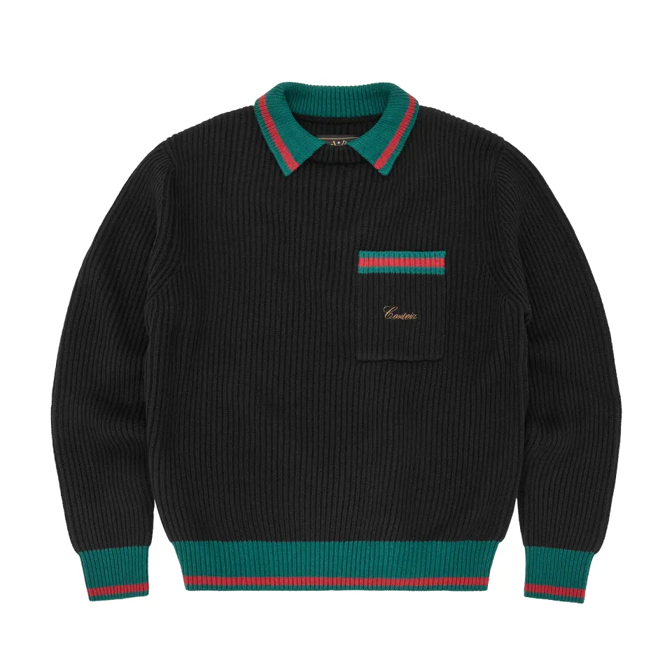 Corteiz Gianni Strickpolo Schwarz Baumwollmix