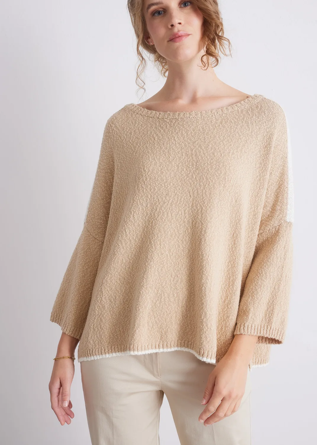Senatex Baumwollpullover Rundhals Beige Combo Baumwolle